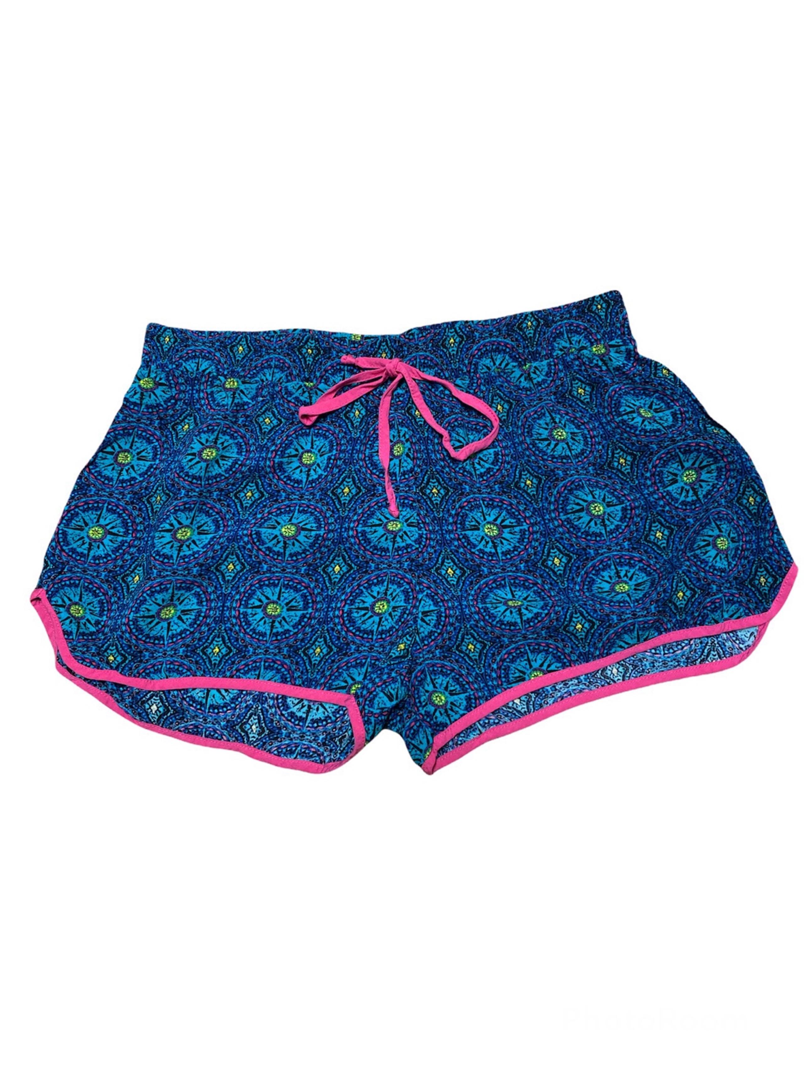 No Boundaries Kaleidoscope Shorts Women’s M Blue Pull On Casual Elastic Waist