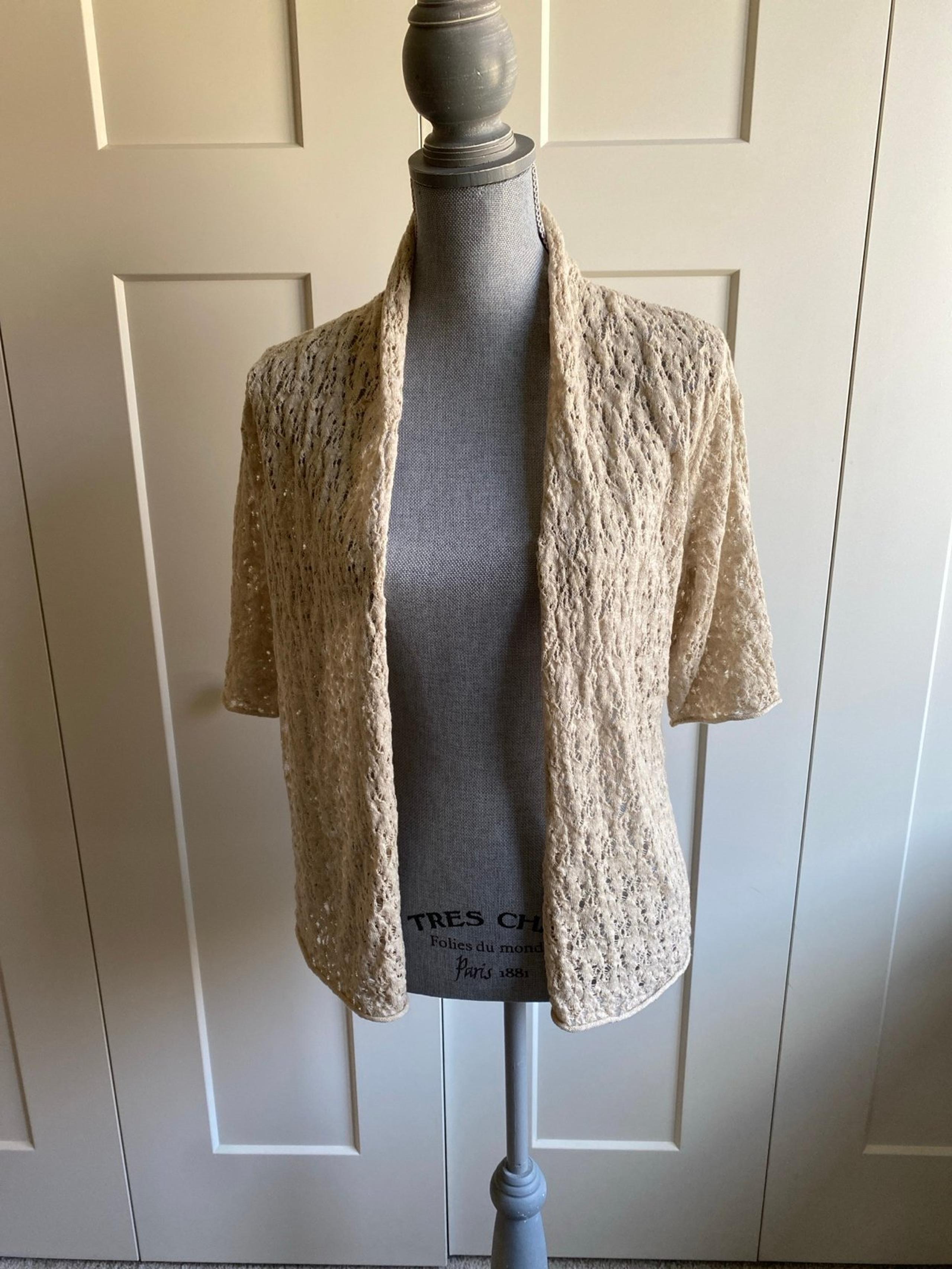 Eileen Fisher Cardigan Lightweight Crochet Italian Wool Med 82452