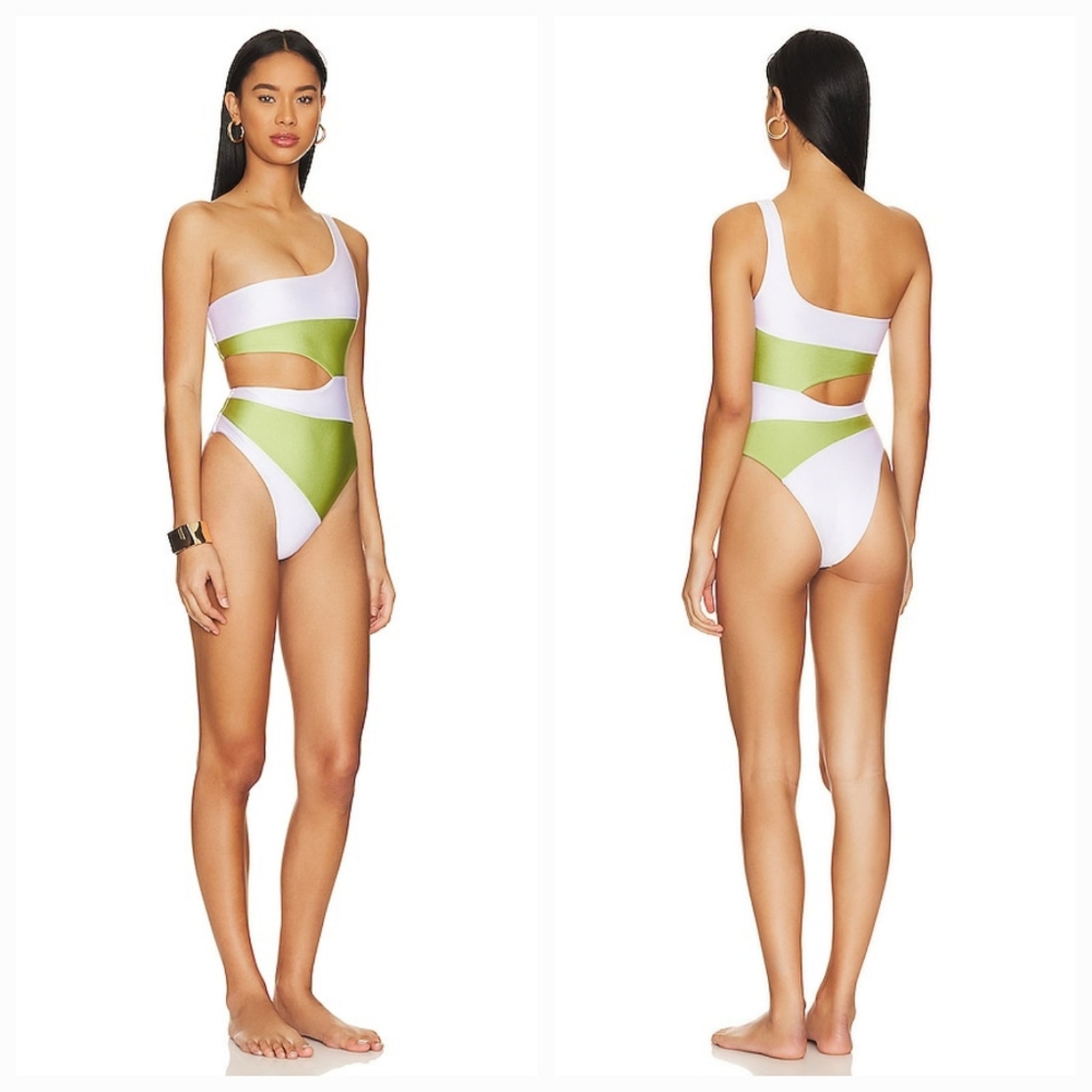 Camila Coelho Rumba One Piece in Celery Green & White Small