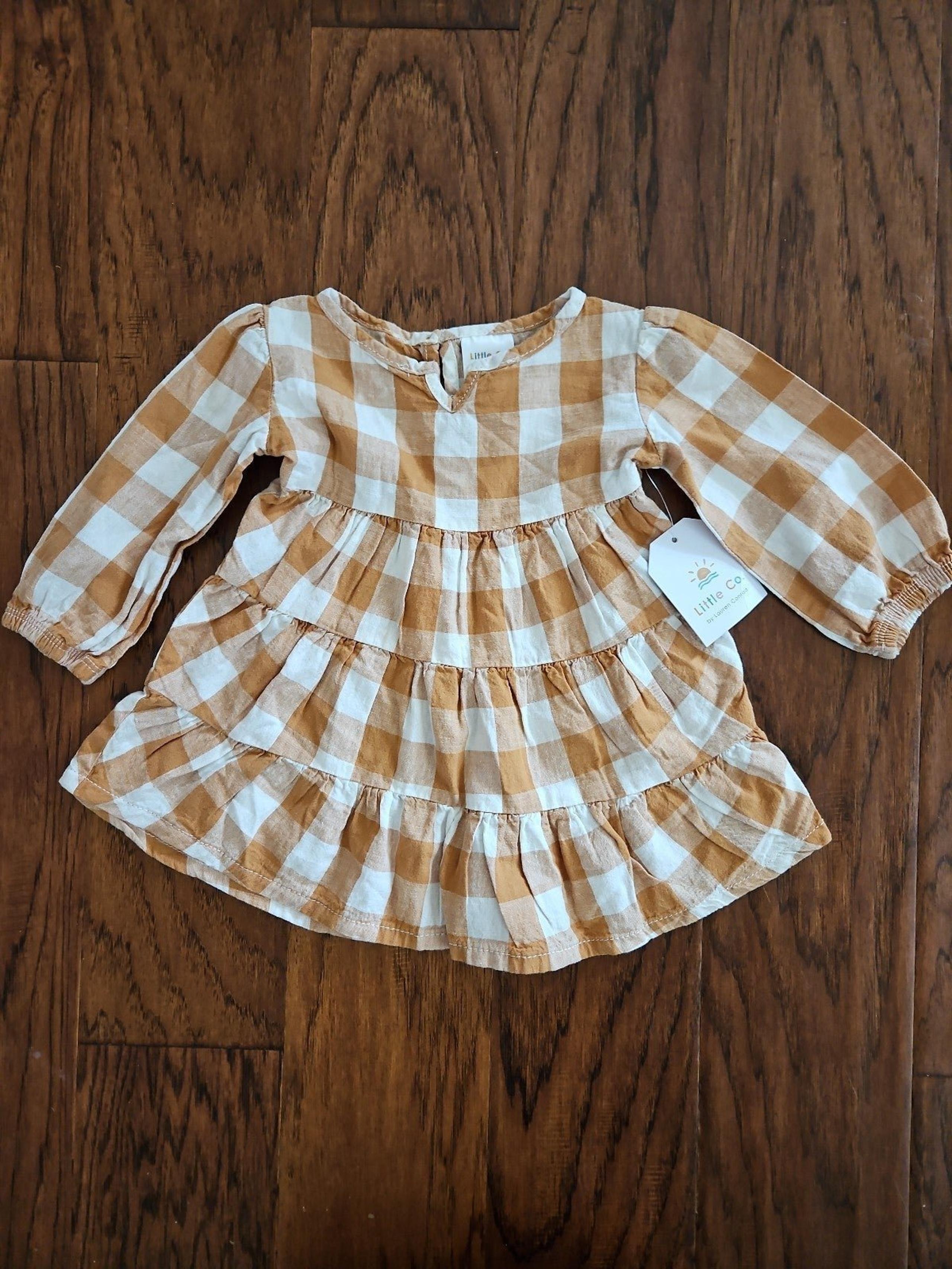 NEW Little Co by Lauren Conrad 9 Month Baby Girl Orange White Plaid Dress