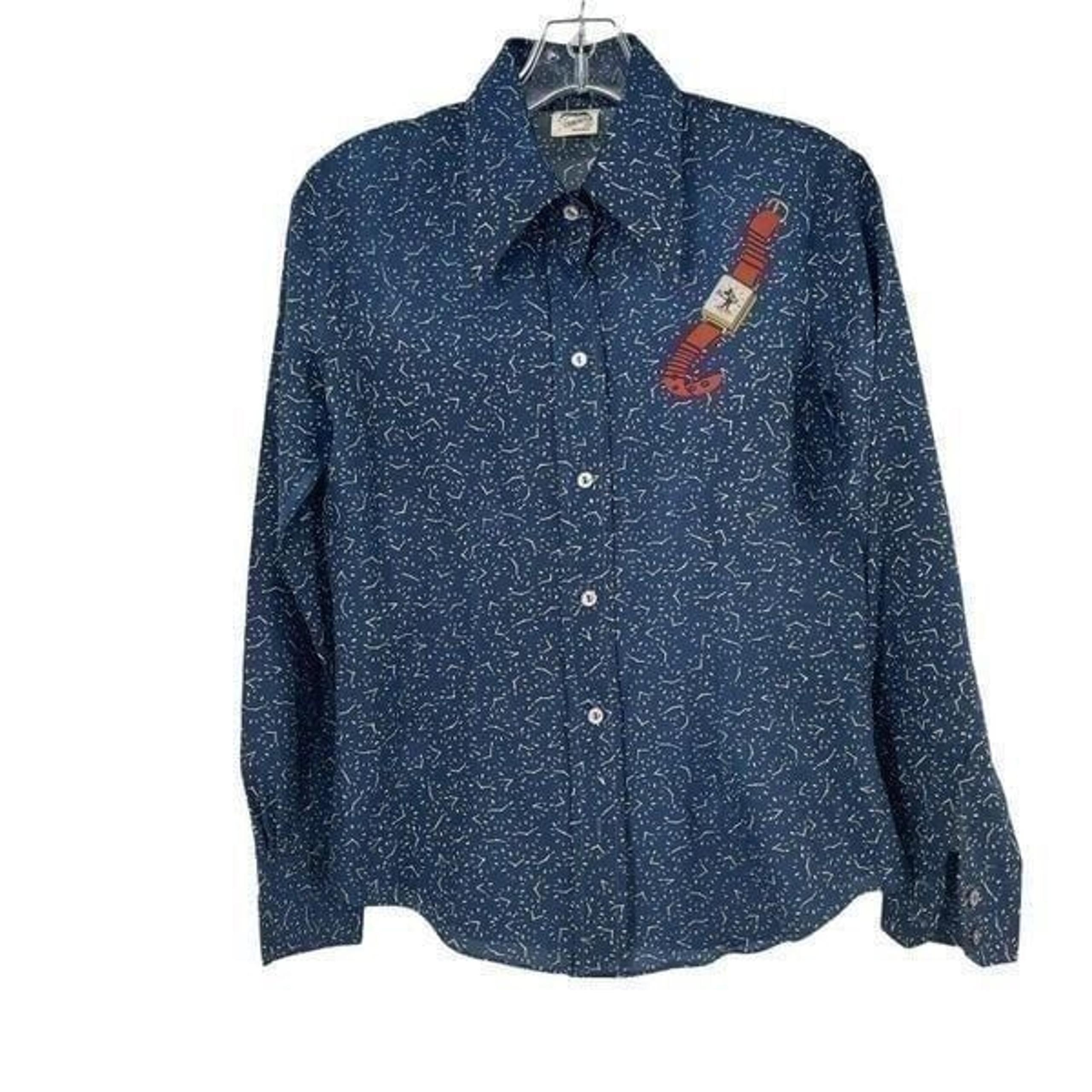 Disney Vintage 70s Shirt Mickey Mouse Watch Blue Womens S Button Up - Kennington