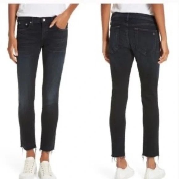 Rag & Bone Dre Capri Inky wash dark raw hem jeans 32 plus size