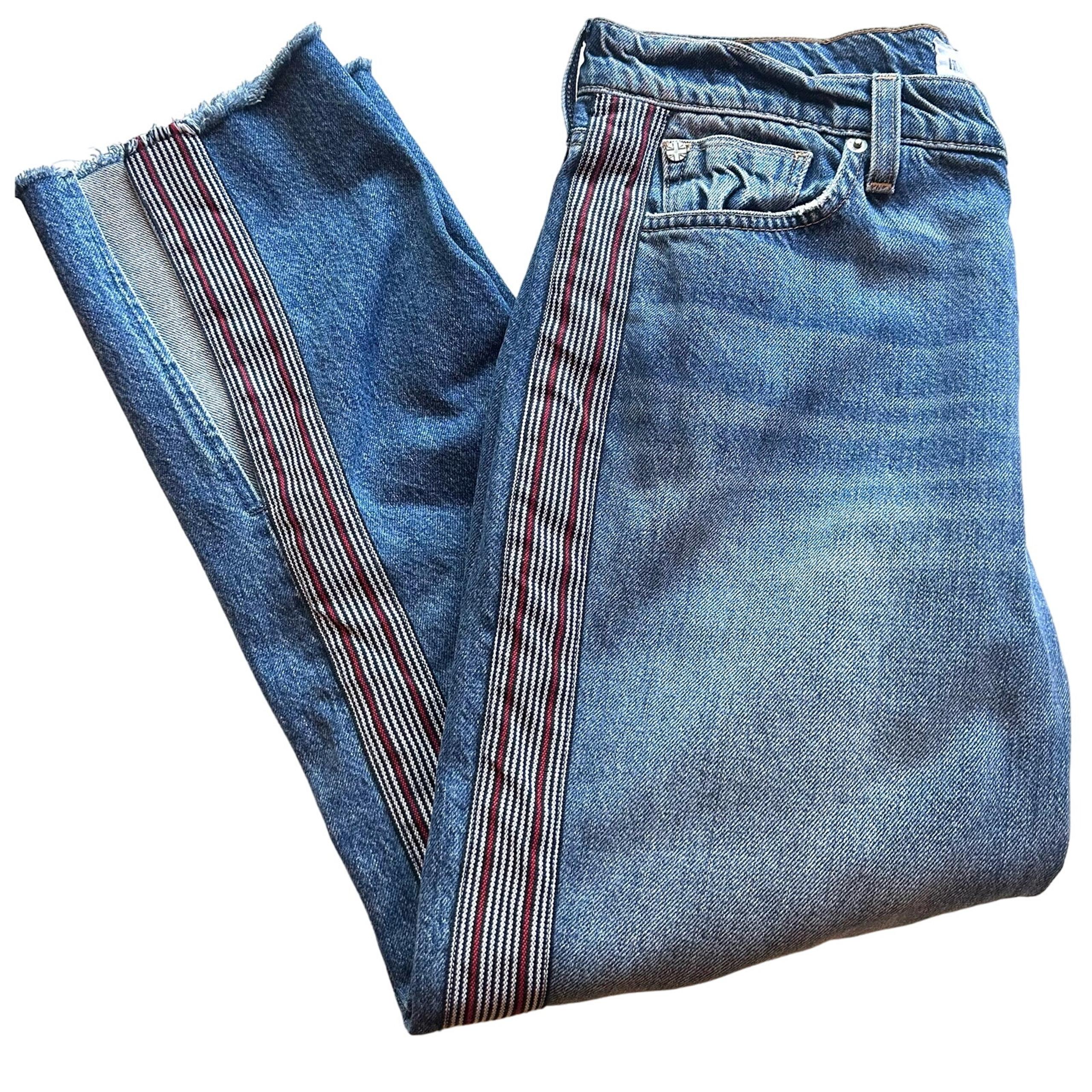 Hudson Riley Luxe Crop Jeans w/Side Stripes & Split Raw Hem - Women’s Size 29