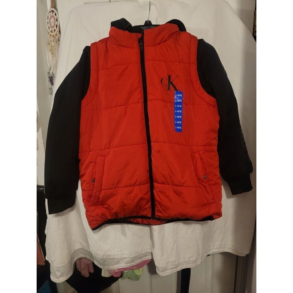Calvin Klein Youth Hybrid Jacket Boys Red/Black L14/16 Puffer Long Sleeves NWT