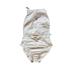 BLEU ROD BEATTIE Belted One Piece Swimsuit Molded Cups Sweetheart Neck White 10