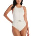 BLEU ROD BEATTIE Belted One Piece Swimsuit Molded Cups Sweetheart Neck White 10