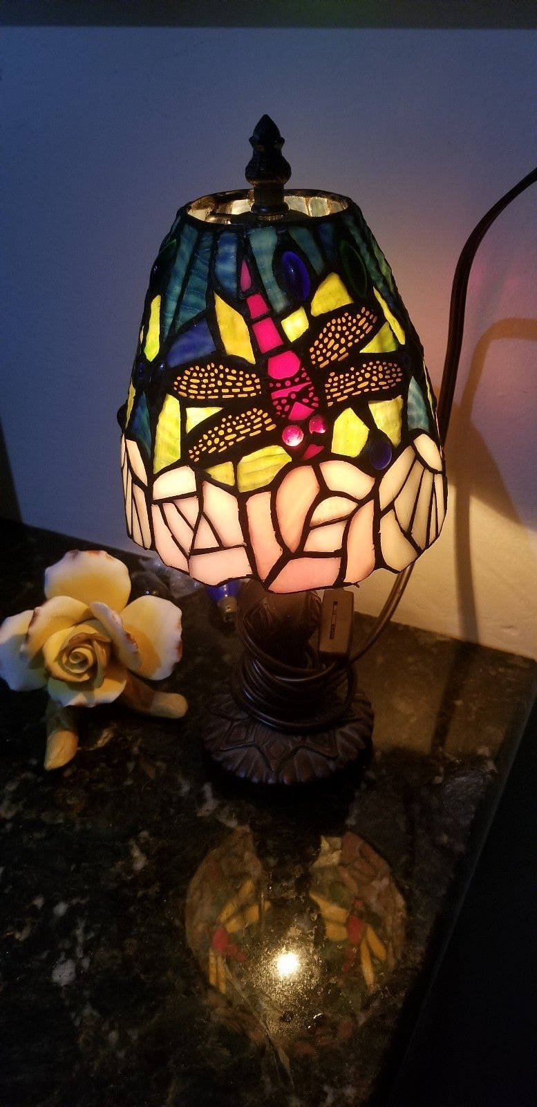 Vtg Stained Glass Lamp Shade Tiffany Style Dragonfly