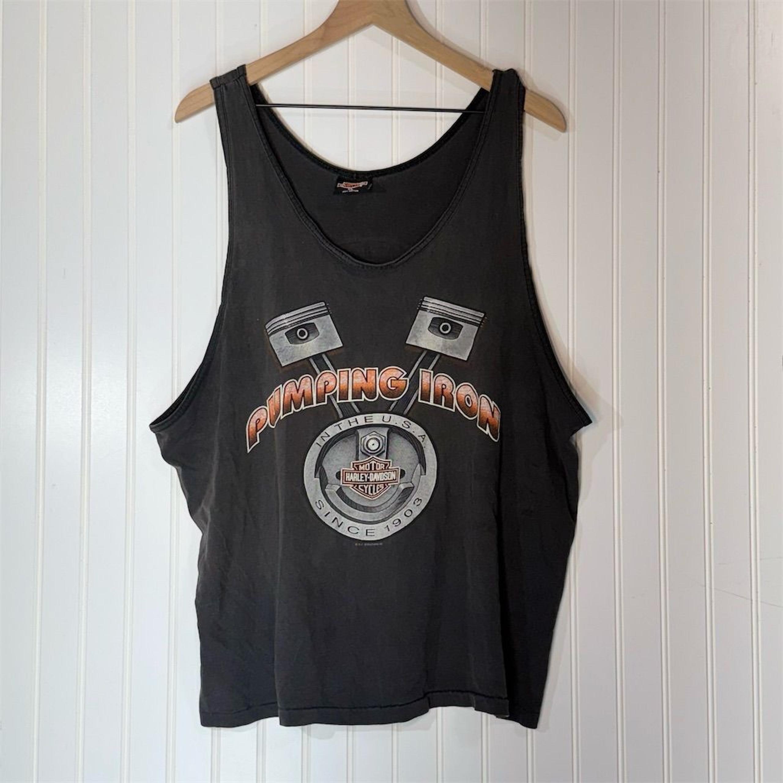 Vintage 1990s Harley-Davidson "Pumping Iron" Men's TankTop Black XL Biker Grunge