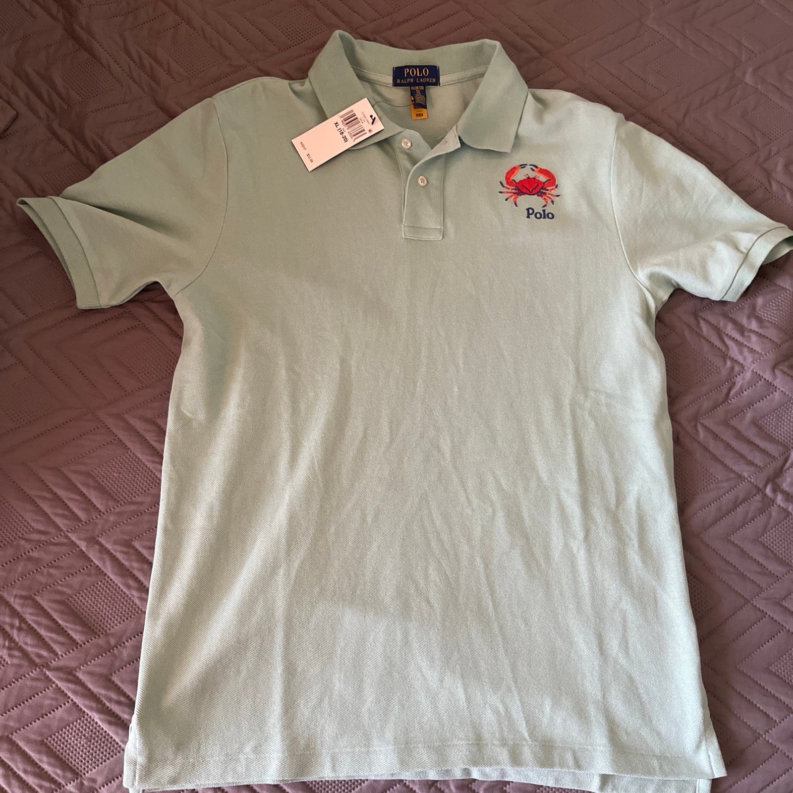 NWT Polo Ralph Lauren Crab-Embroidered Polo Shirt Big Boys XL (18-20) Celadon