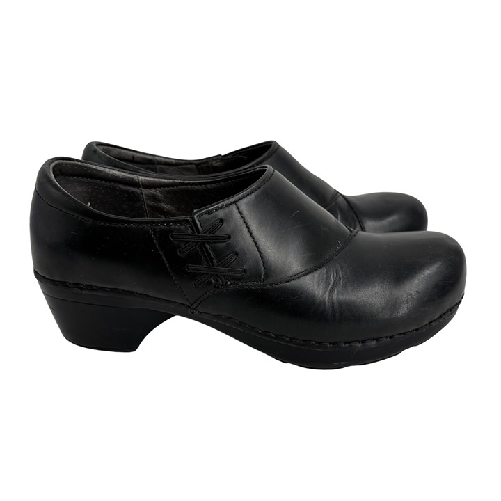 Dansko Platform Clogs Womens Size 37 Black Leather Slip-On Shoes Comfort Work