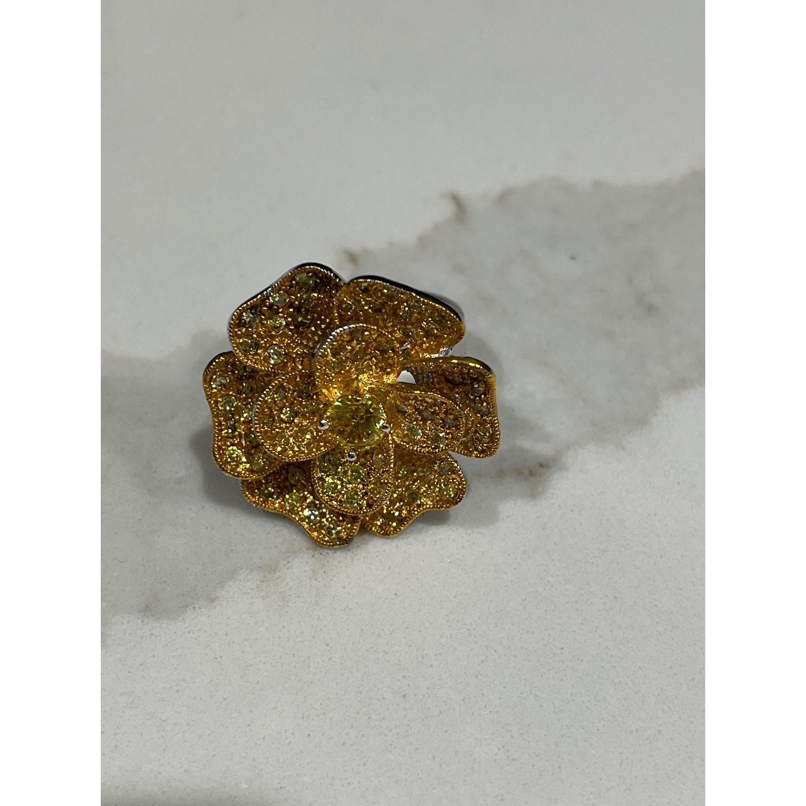 Flower Statement Ring Gold Tone Cocktail Ring size 9.5