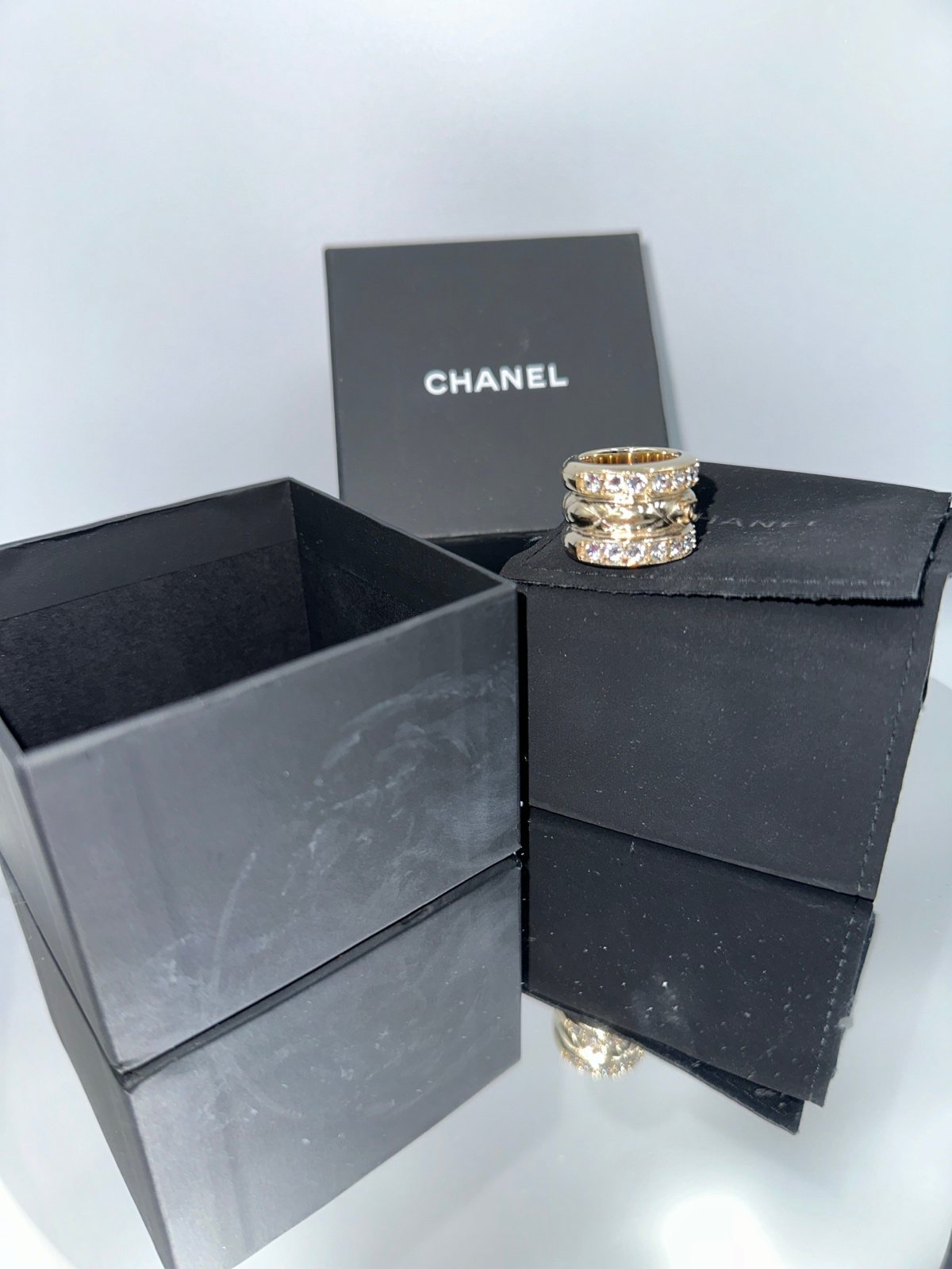 Chanel Comete Wide Crystal Ring Two Tone AUTHENTIC EUC SIZE US4.5