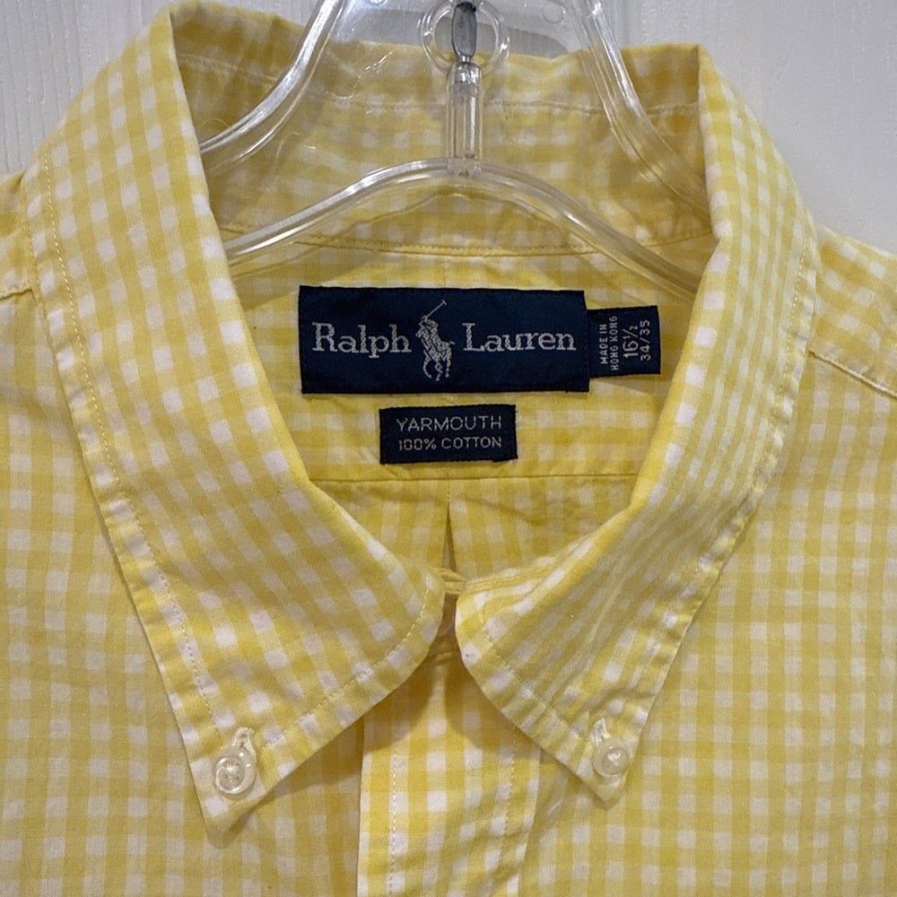 Polo Ralph Lauren Vintage Men's Yellow Check Plaid Shirt XL 44 17.5 PRL
