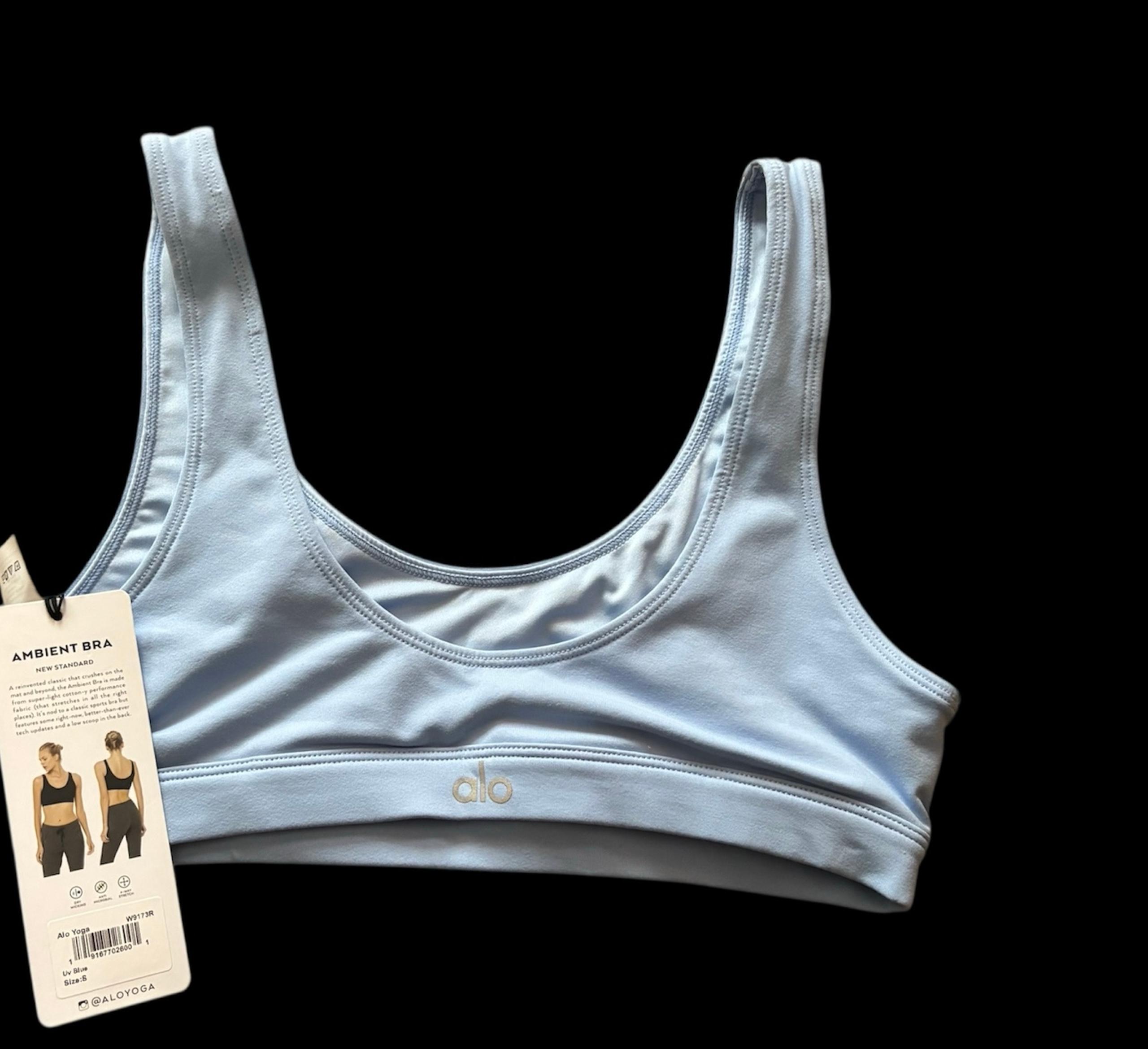NWT ALO Yoga AMBIENT BRA Liv Blue size S Gym Workout Run Four Way Stretch