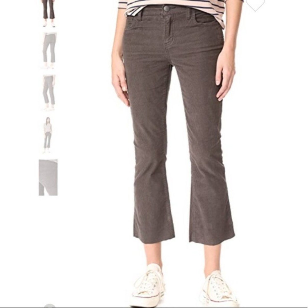 Gray Current Elliott Crop Corduroy Flare Raw Hem Pants (NWT)