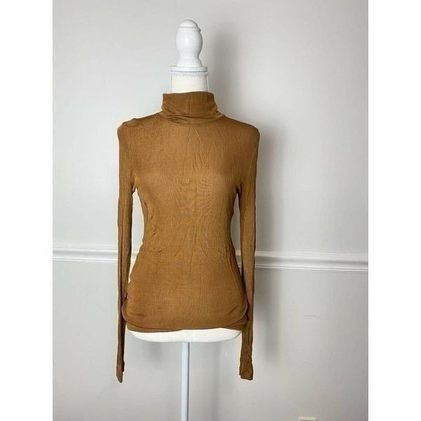 Goldsign The Rib Turtleneck Sz M Copper Rust Long Sleeve Lurex SEE MEASUREMENTS