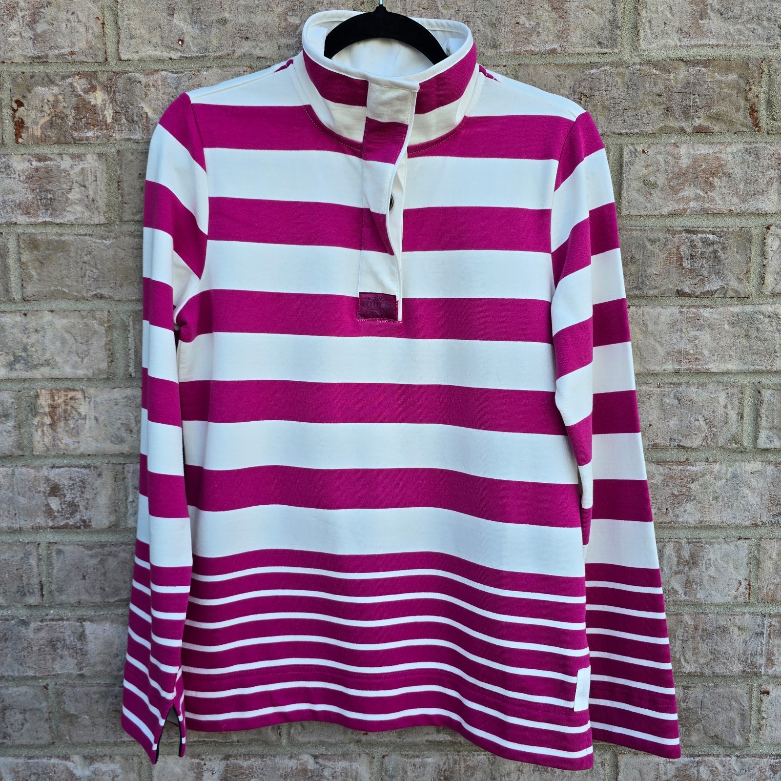Joules Womens Long Sleeve Heavyweight Cotton Rugby Pink White Stripe Shirt Sz 6