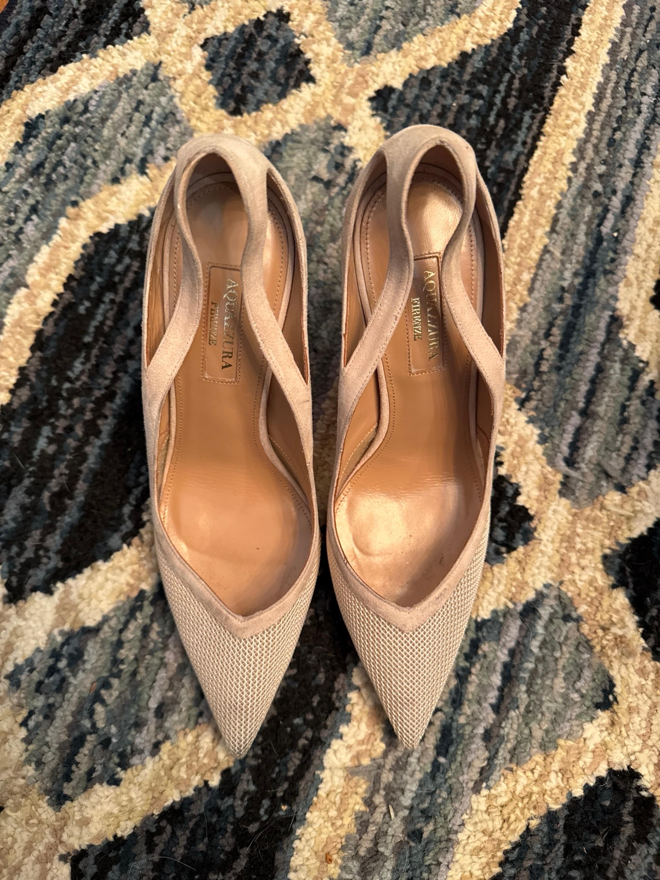 Aquazzura Firenze Beige Leather Heels Shoes Size 361/2