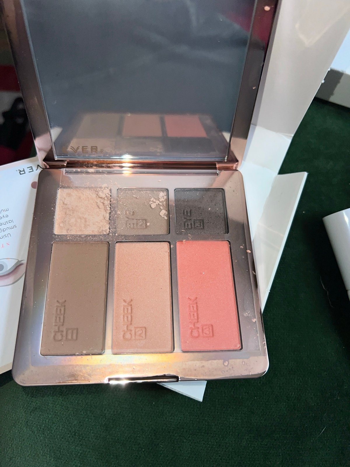 ever out the door eye cheek pallette + purifying cleanser brightening gel serum