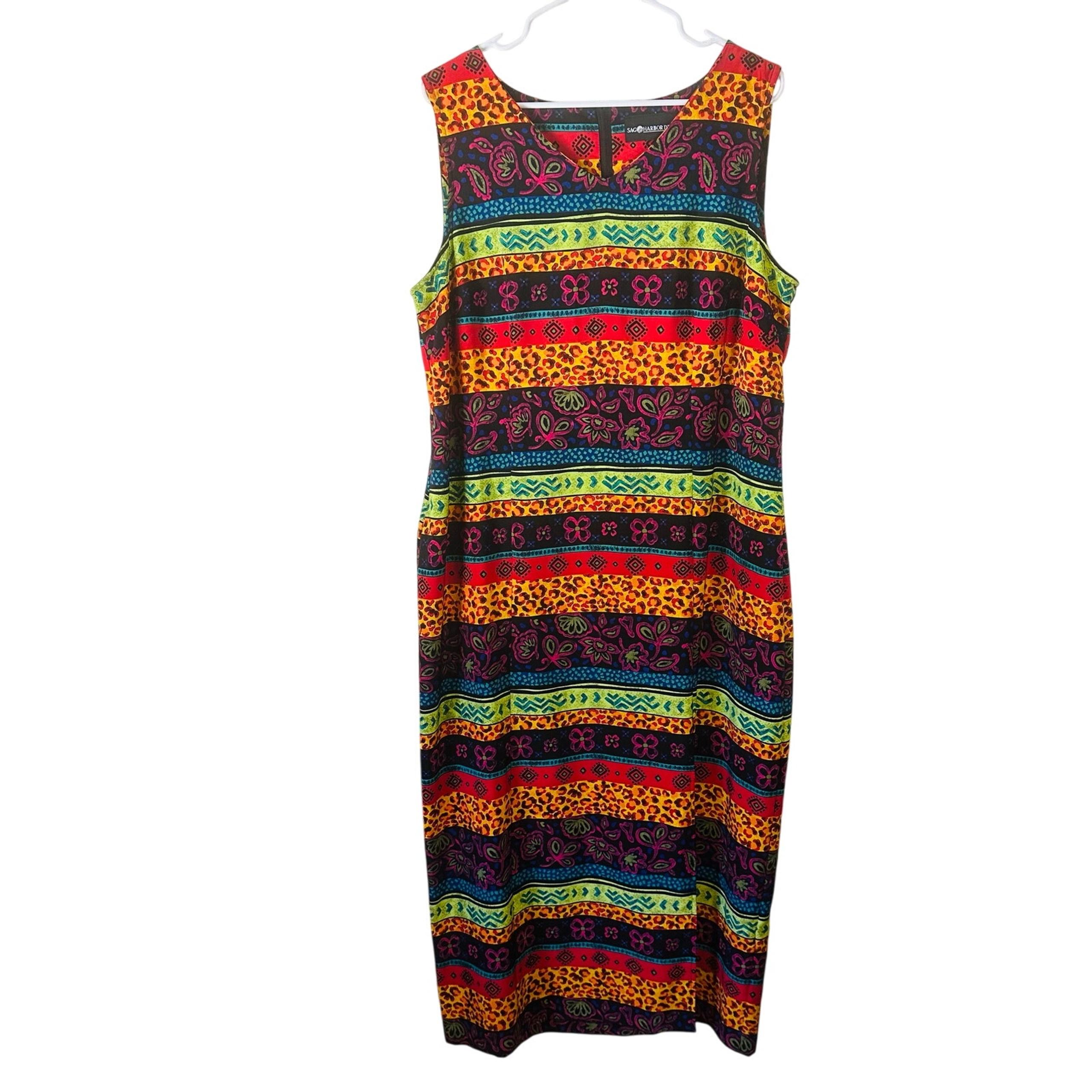 Sag Harbor Dress Multicolor Stripe Summer Floral Geometric Bright Maxi Dress 18