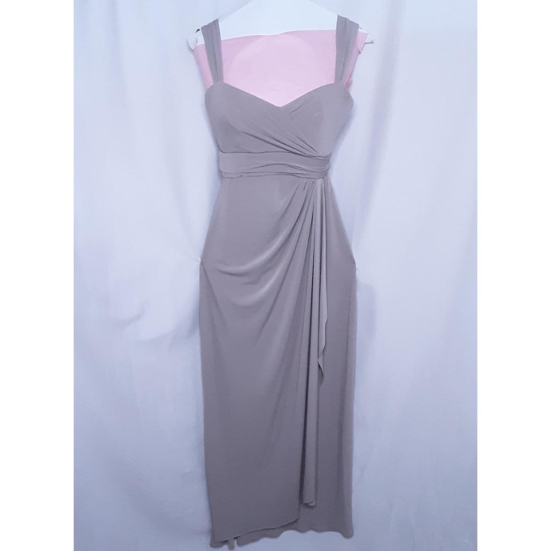 Amsale Evening Gown Beige Ruched Empire Waist Size 8