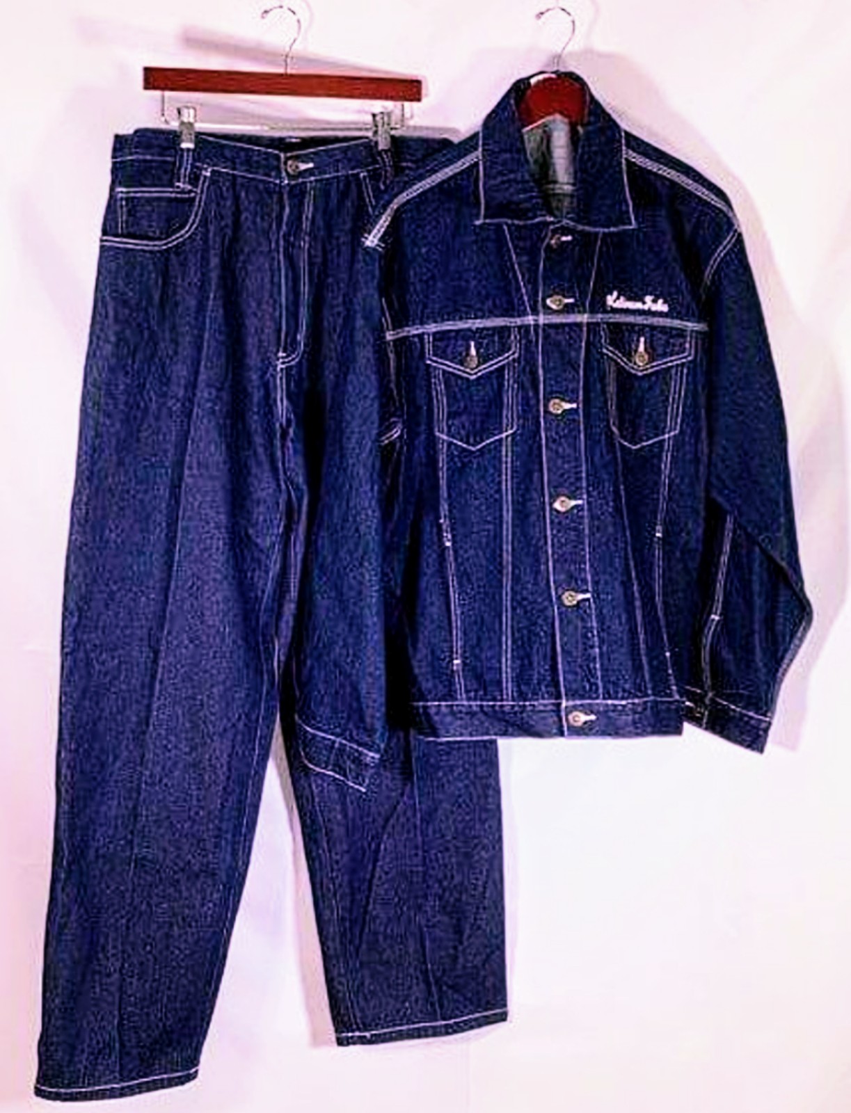 Fubu Platinum Series Fat Albert Embroidered Denim Jeans & Jacket Set 36X34, XXL