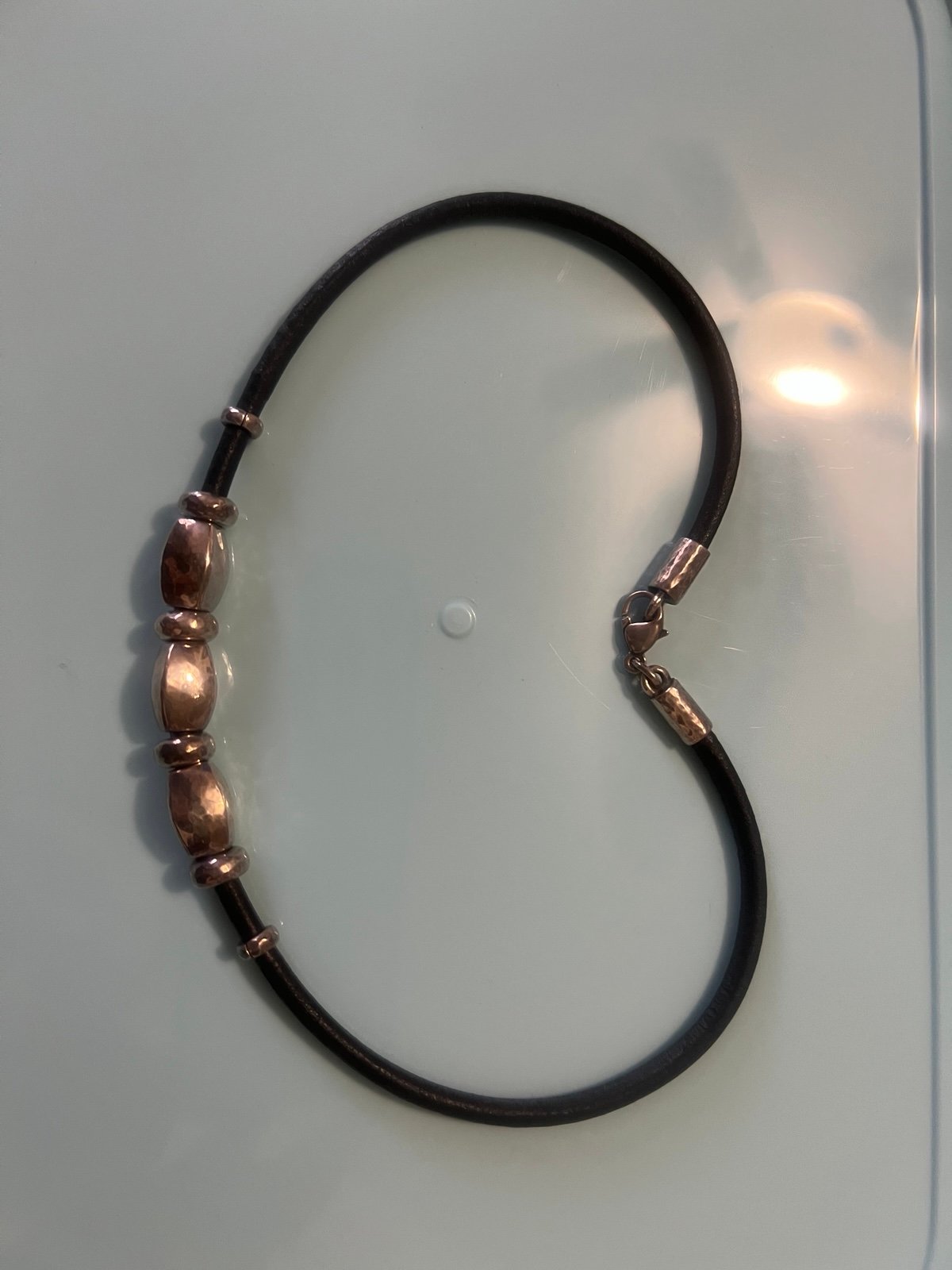 James Avery Retired Black Leather Silver Nugget Cord Necklace 15”