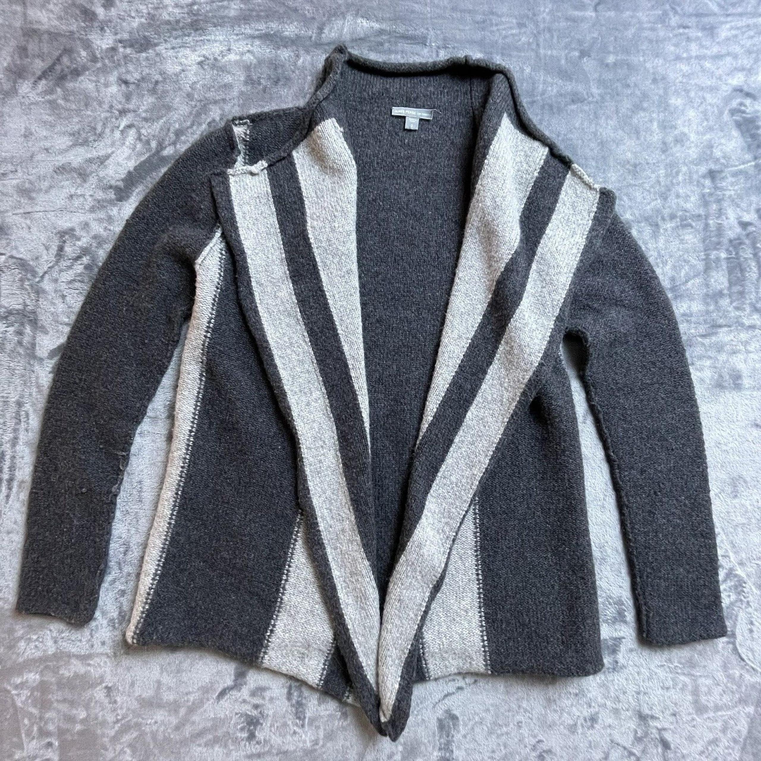 Los Angeles Sweater Womens 2 Open Front Cardigan Wool Alpaca Striped - James Perse
