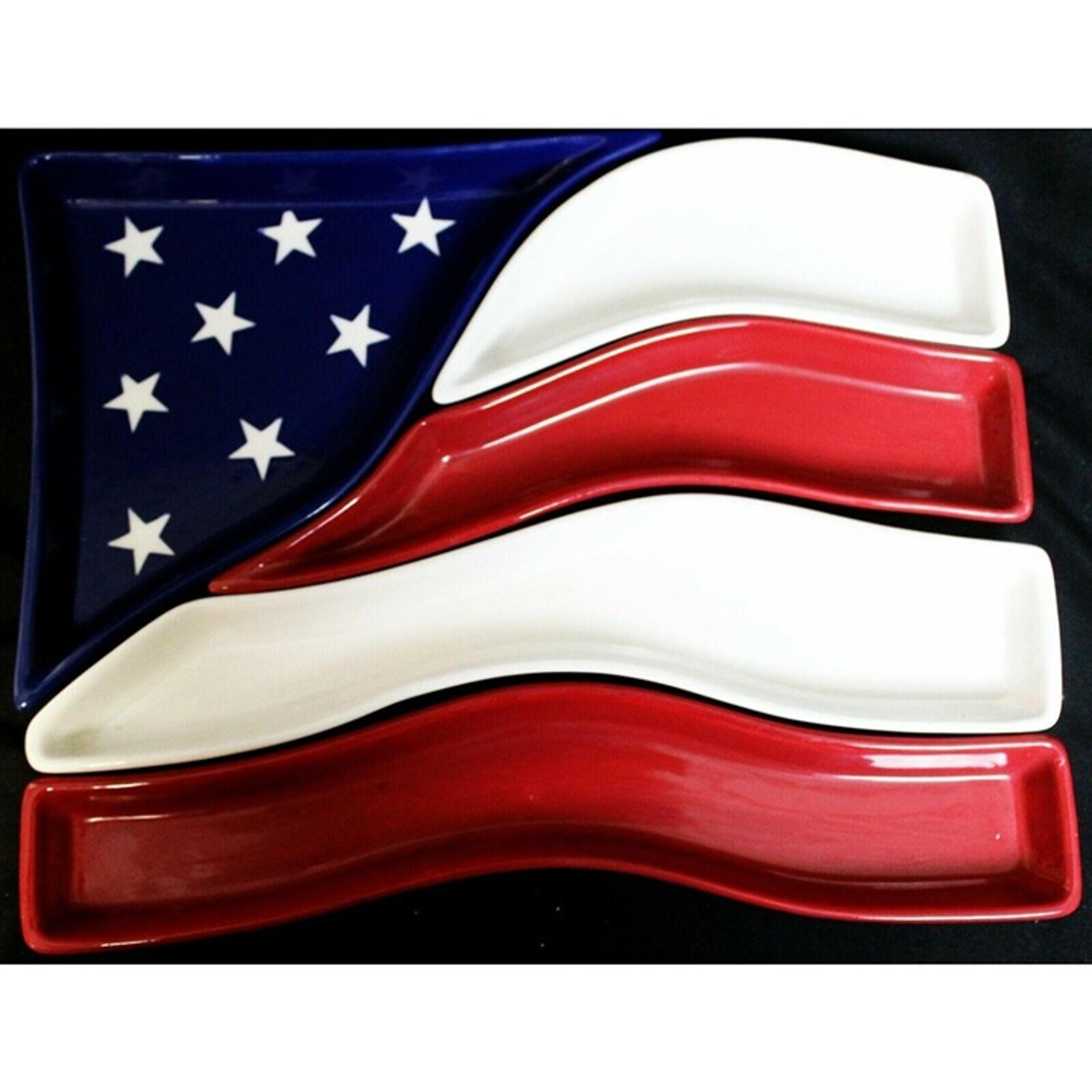 Home Interiors Stars & Stripes American Flag 5 pc Ceramic Earthenware Snack Tray