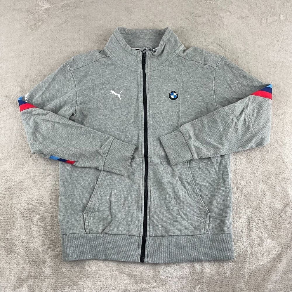 Puma x BMW Motorsports Sweater Adult Small Gray Sweatshirt Full Zip 3M Striped