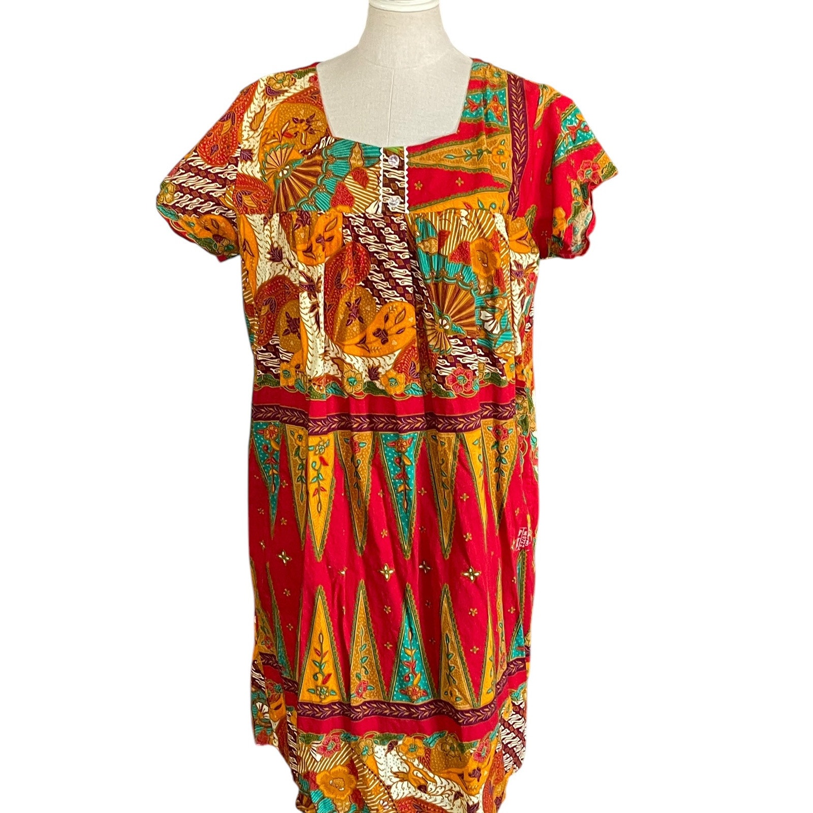 vintage Lilia’s dress batik print babydoll hippie boho tent dress L/XL