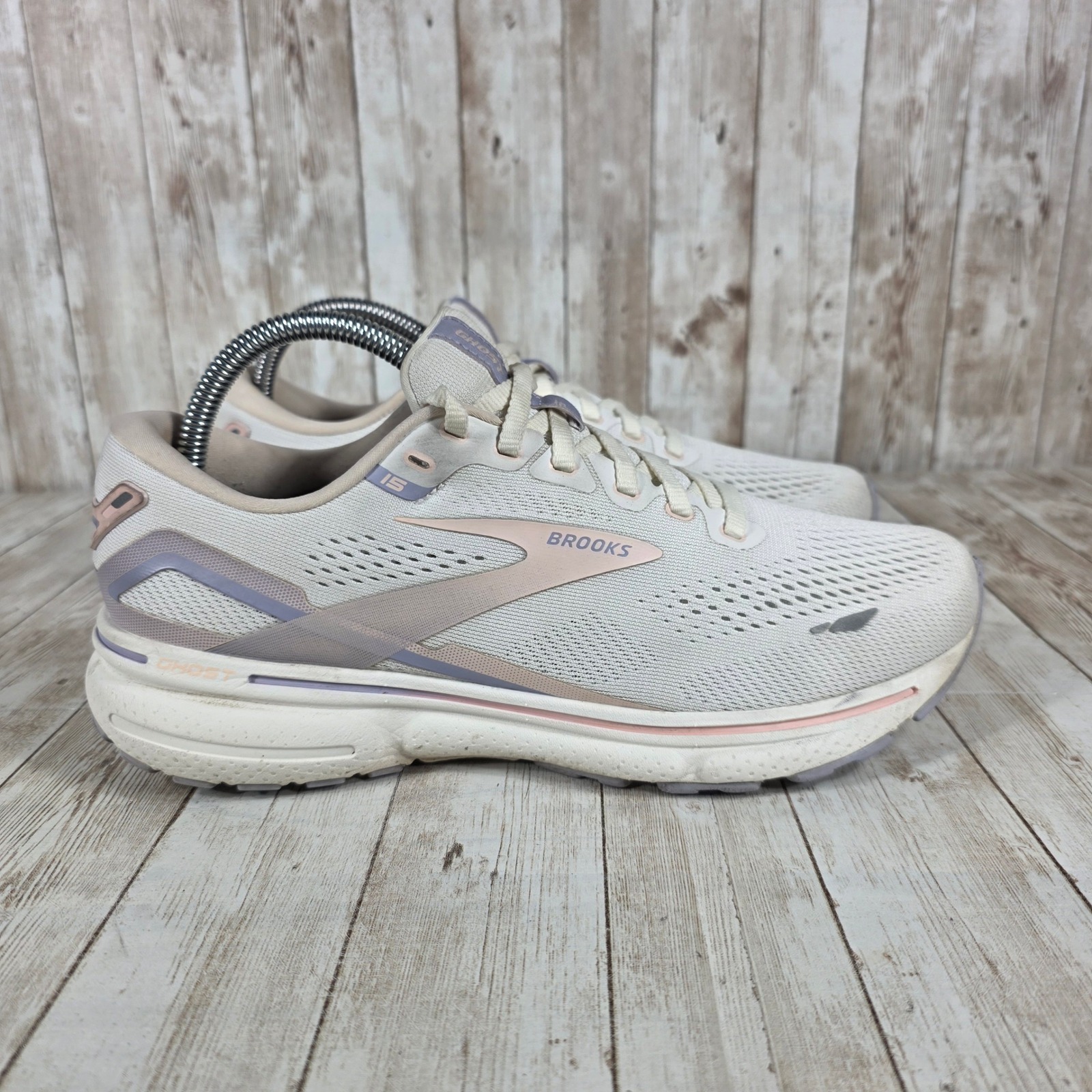 Brooks Ghost 15 Running Shoes Cushion Athletic Sneakers White Pink Size 9