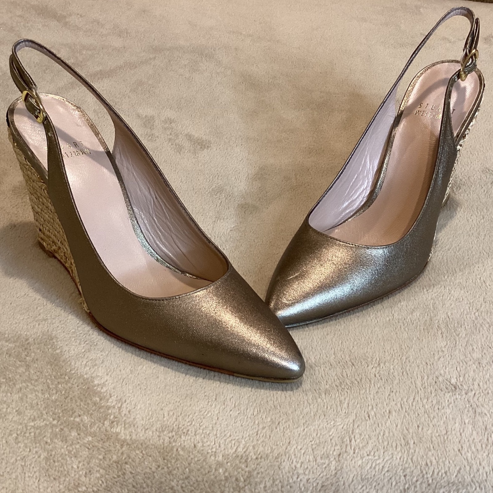 Stuart Weitzman Stuart Weitzman bronze leather sling back wedge, Size 6.5