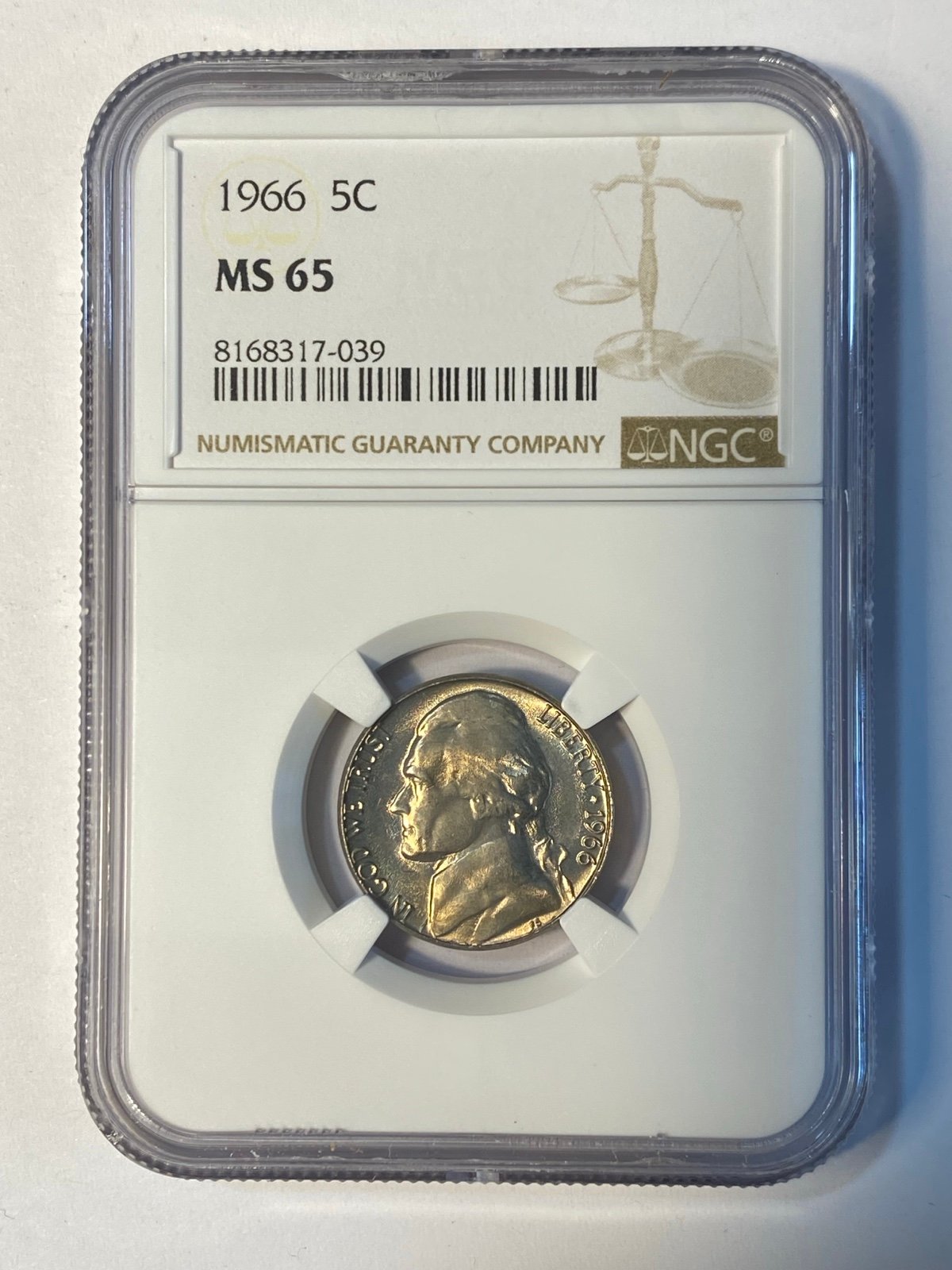 1966 Jefferson Nickel 5c Coin Mint State NGC MS 65