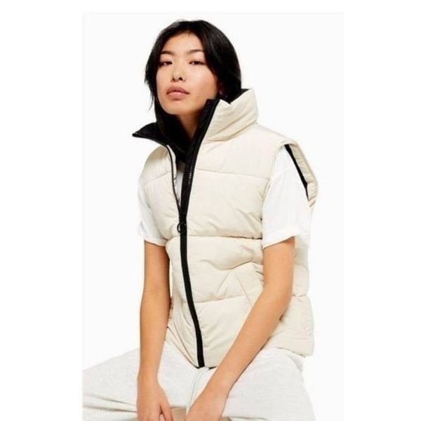 Topshop Ecru Padded Puffer Vest Women's