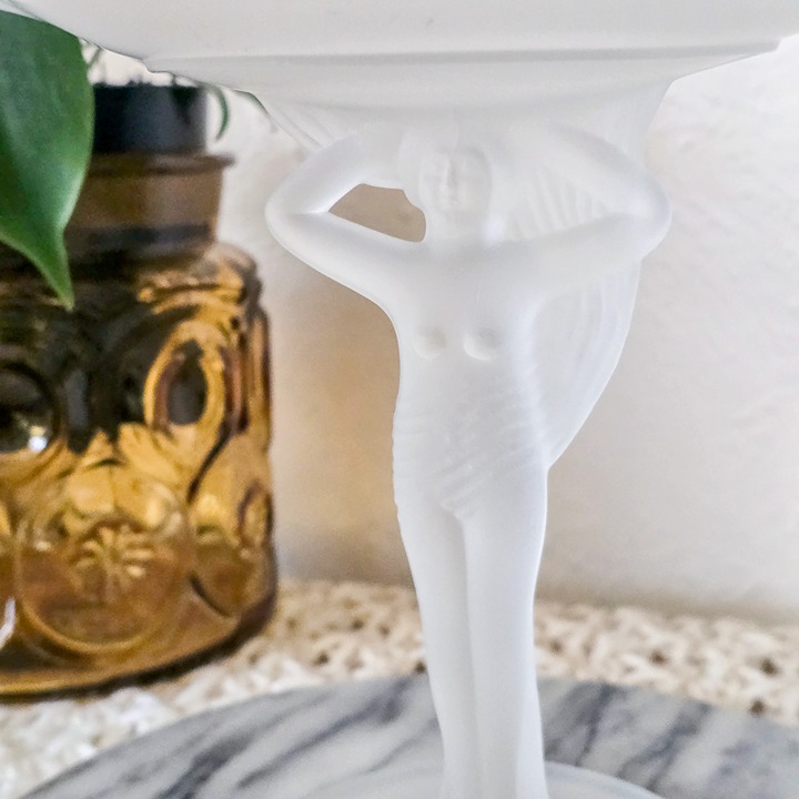 L.E. Smith 1920 Art Deco Satin Glass Nude Woman Stem Ruffled Compote!
