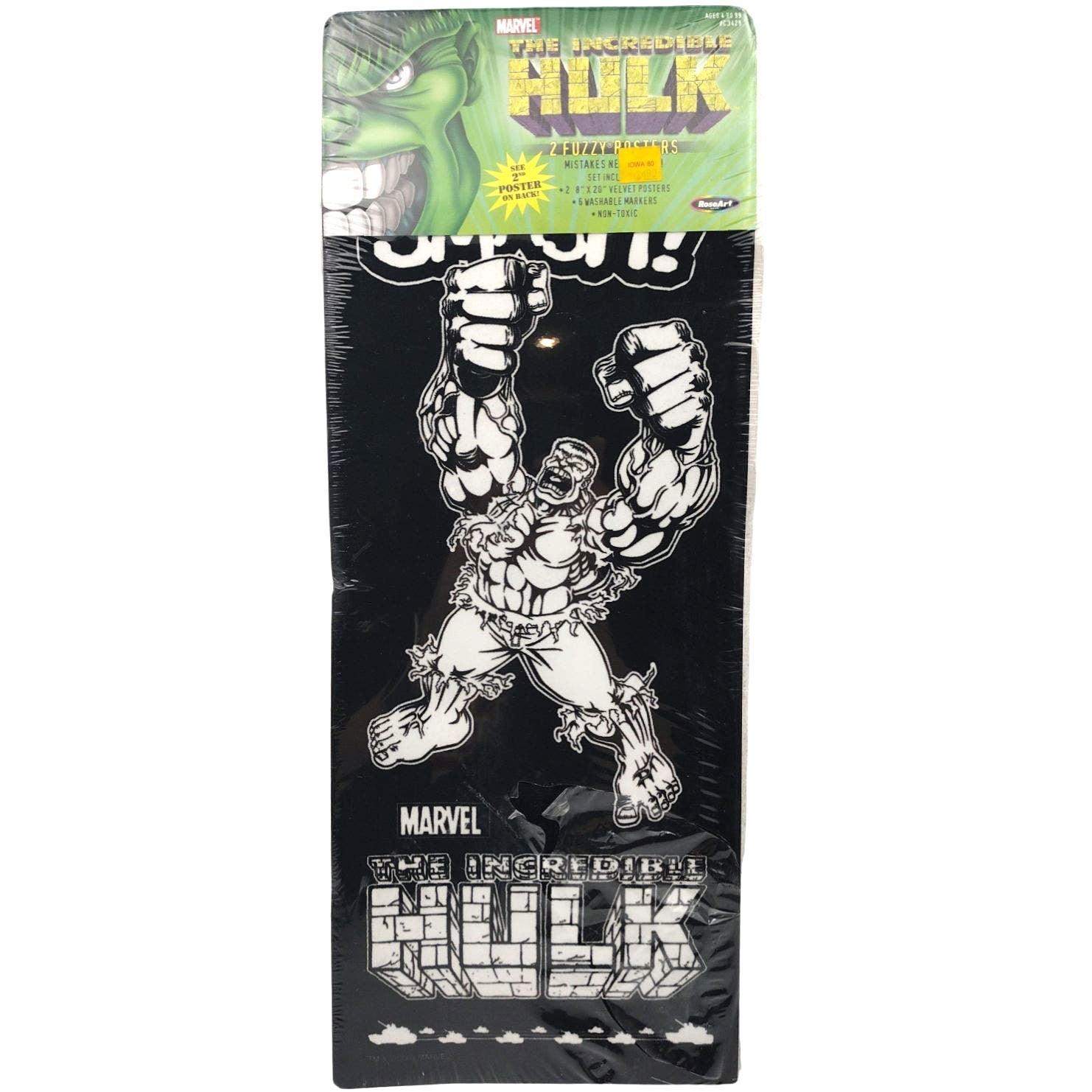 Marvel Incredible Hulk 2 Fuzzy Black Felt Velvet Posters in Plastic 8x20 RoseArt