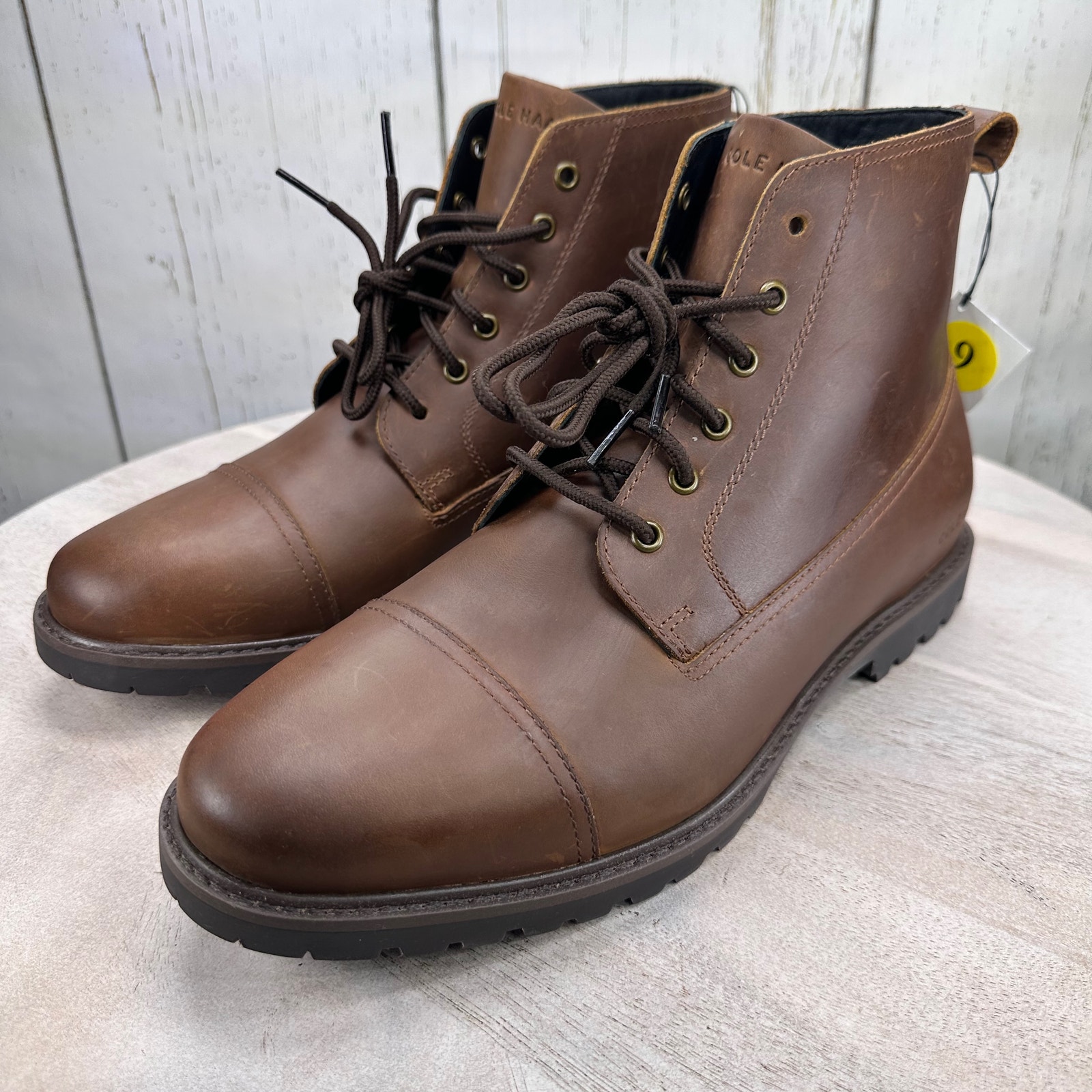 Cole Haan Mens Ankle Boots Size 9 Brown Water Resistant Leather Lace Up Boots