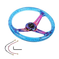 NEW JDM TRD Universal 6-Hole 350mm Deep Dish Blue Crystal Bubble Steering Wheel