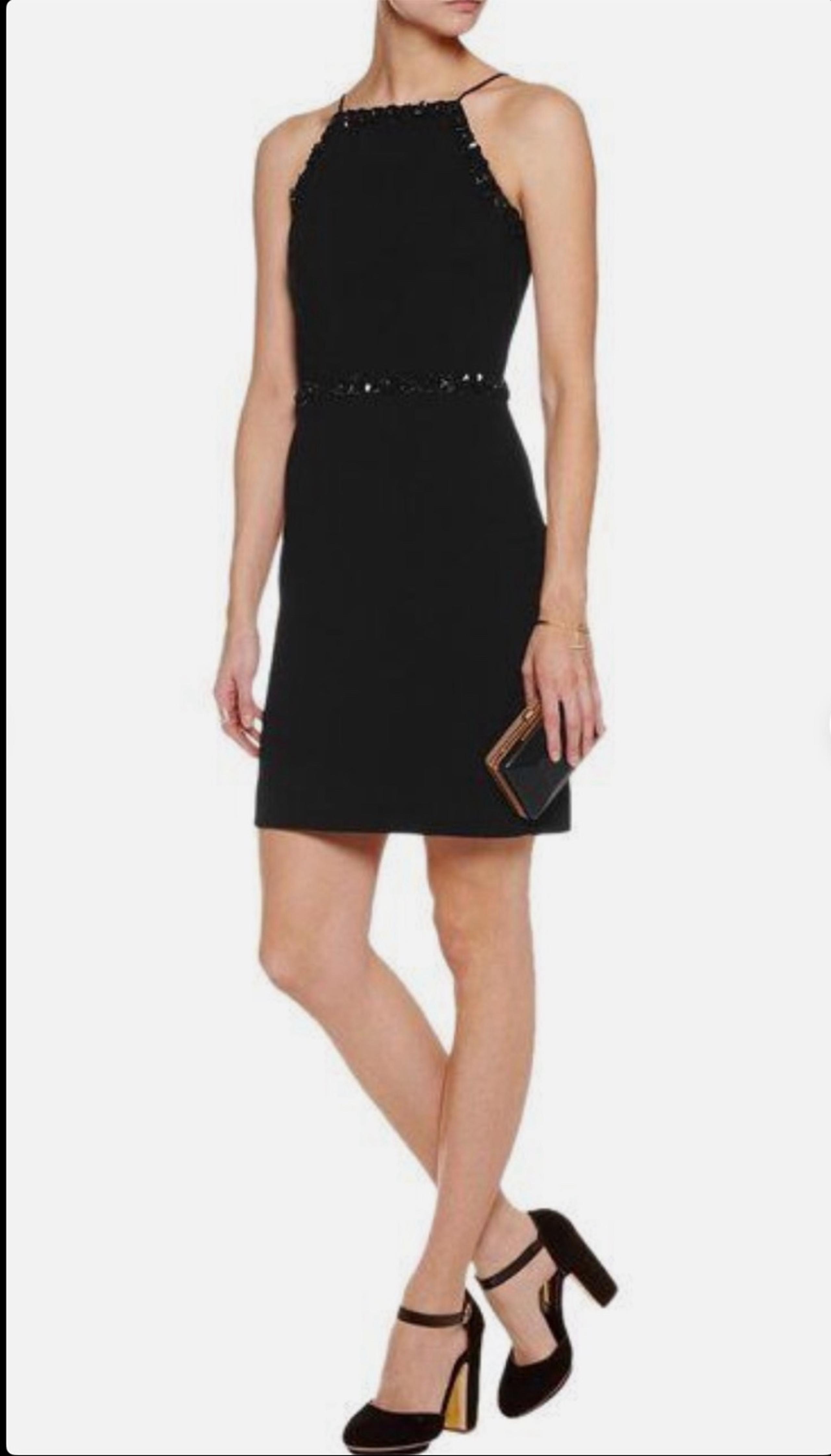 Tory Burch Embellished Black Cocktail Crepe Mini Dress 8