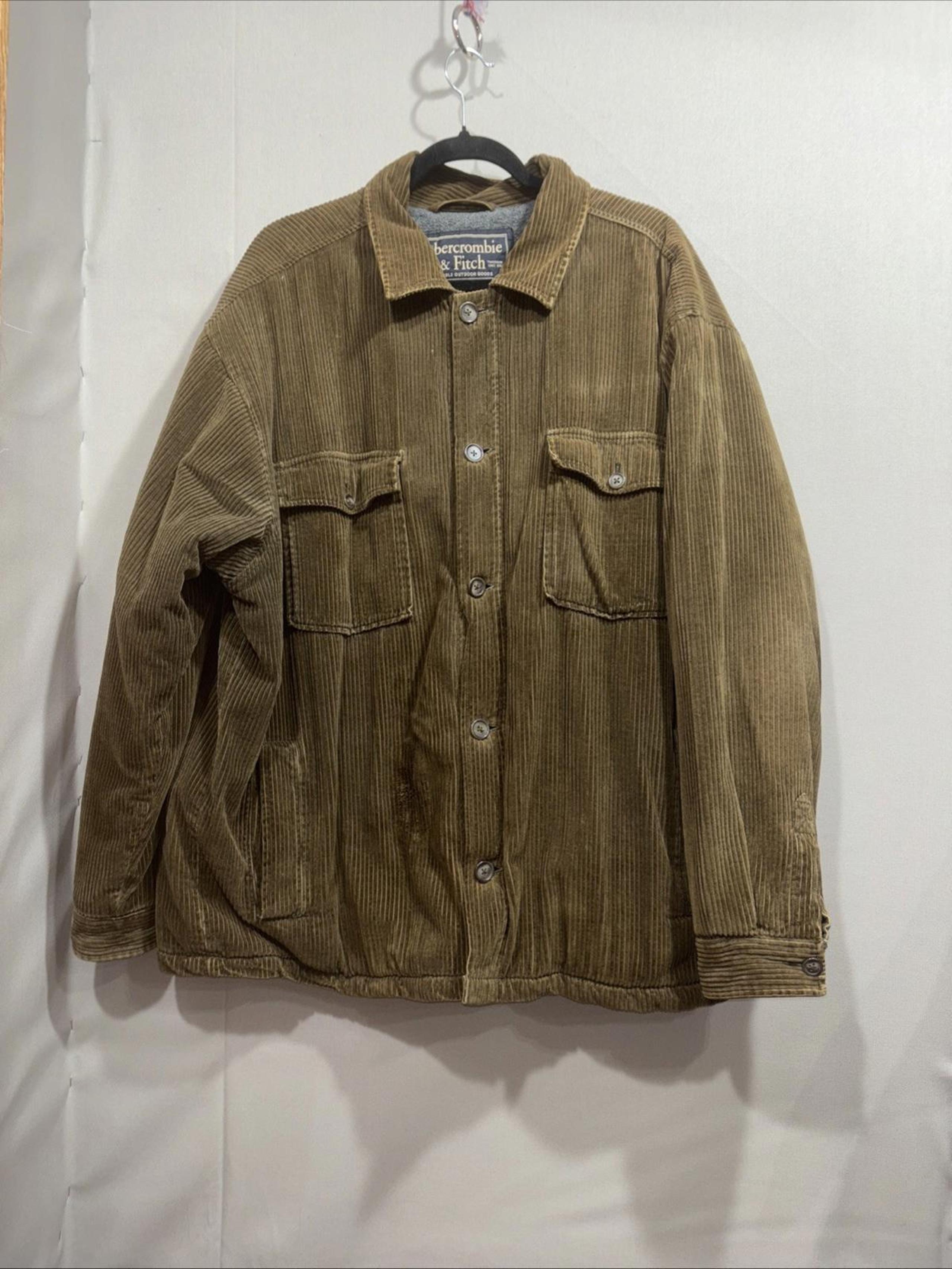 Abercrombie & Fitch Men L Large Brown Barn Chore Corduroy Fleece Lined Jacket