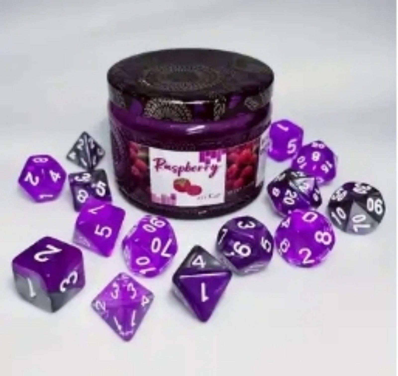 Raspberry jam dnd dice in glass jar