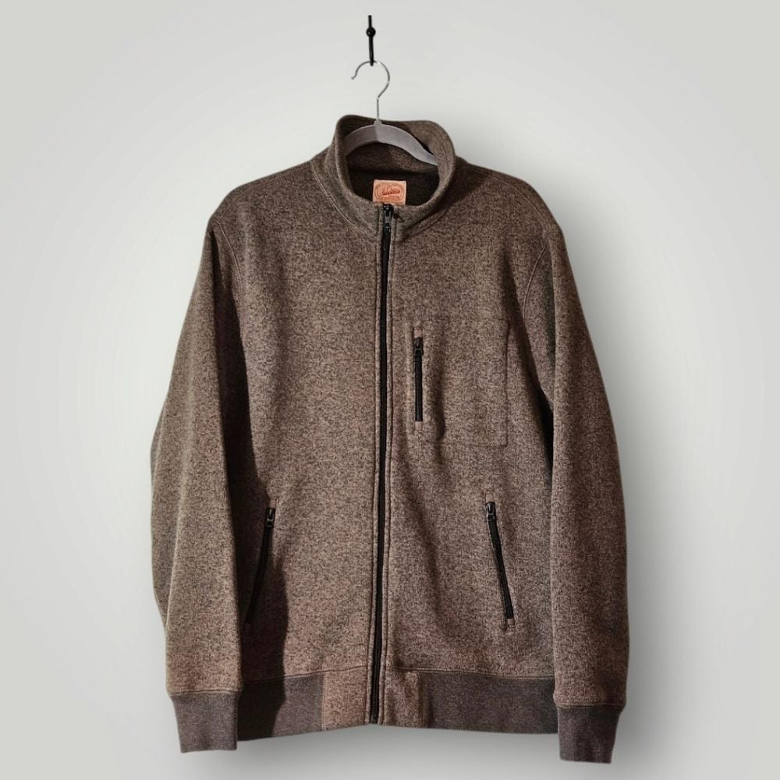 J. Crew Sweater Mens L Brown Full Zip Cardigan Fleece Lined Mock Neck