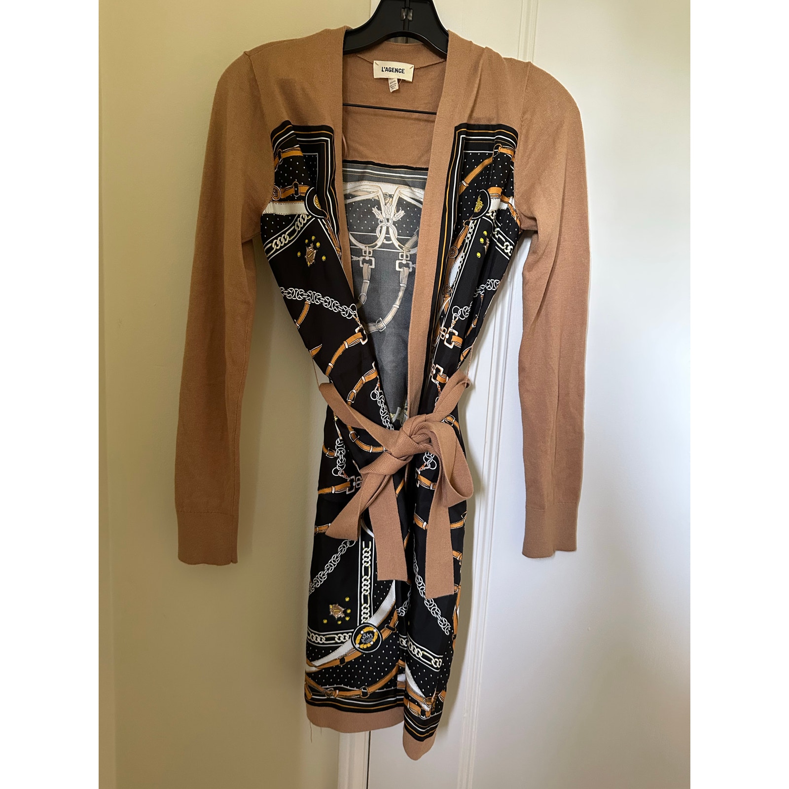 L’agence Beverly silk panel cardigan xxs