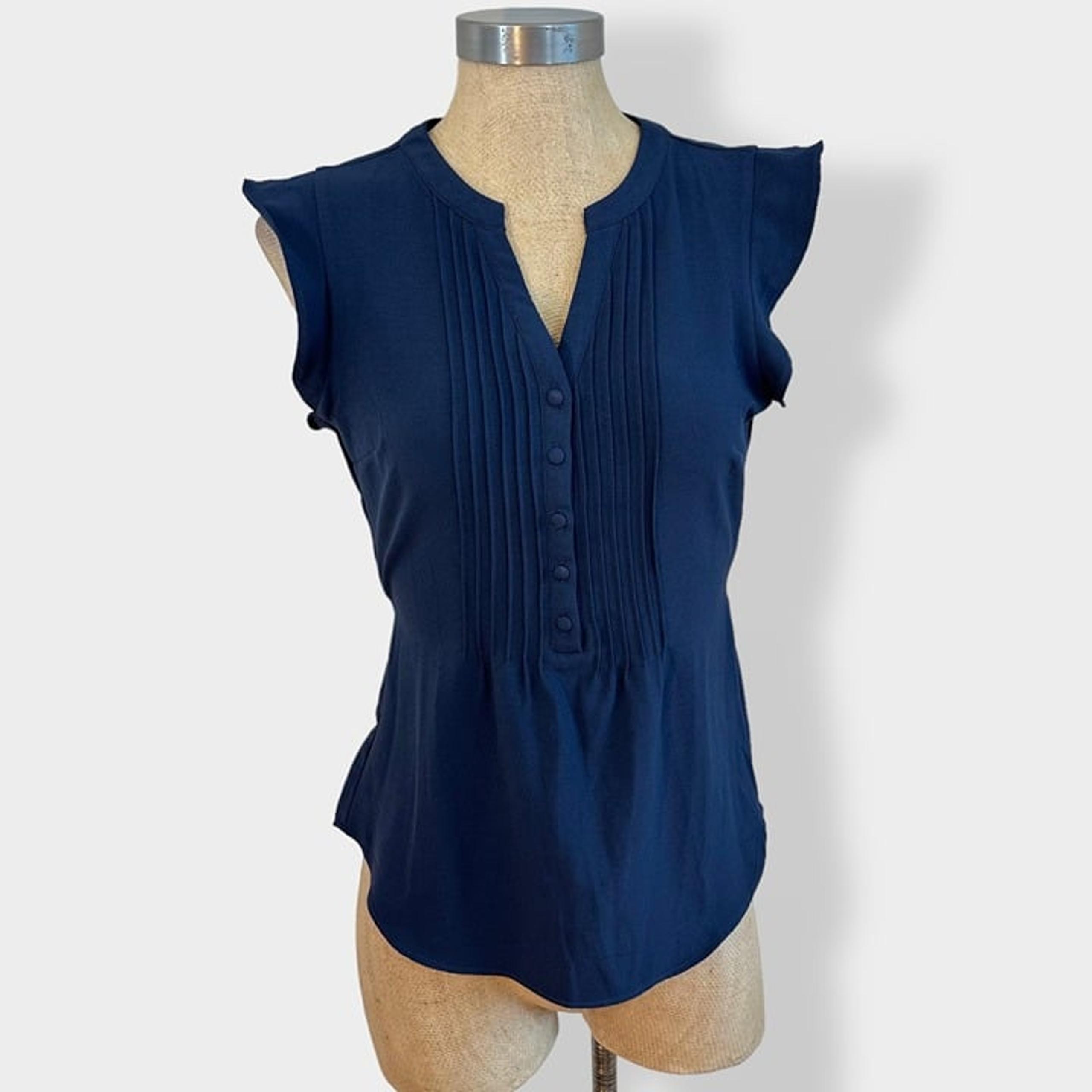 Modcloth Fervour Navy Blue Pleated Blouse Small