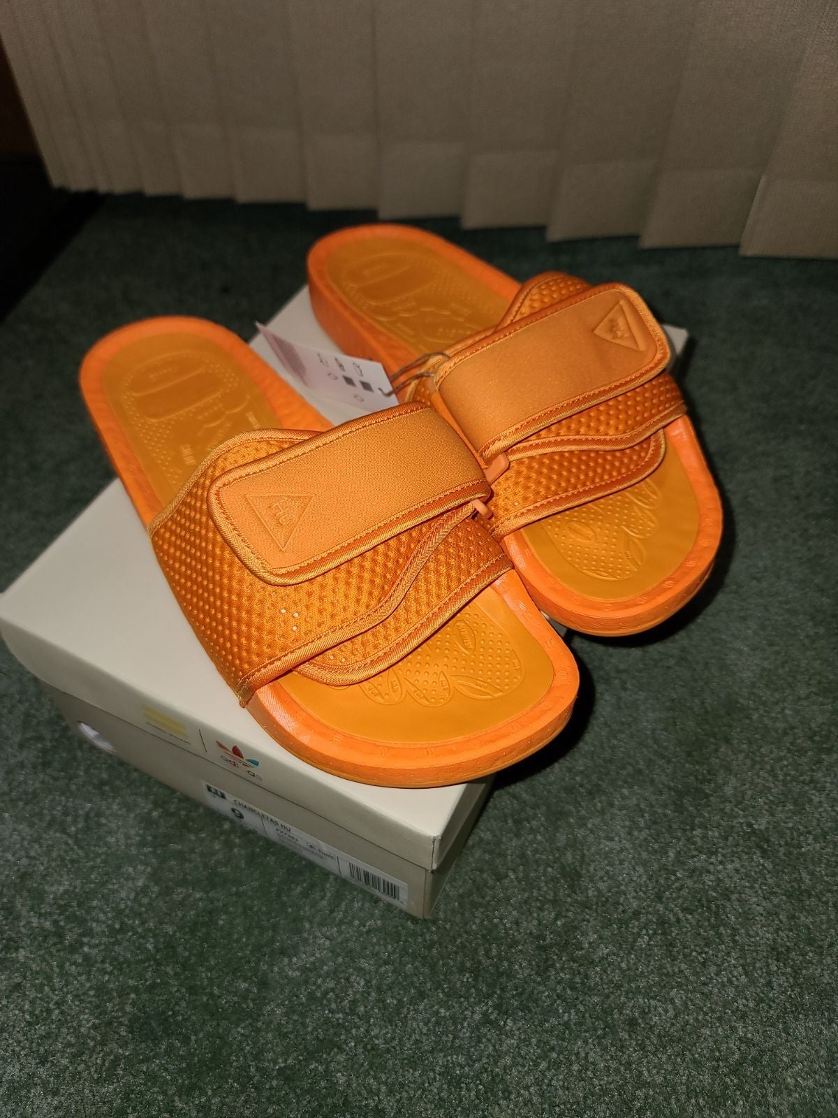 Brand New Adidas Pharrell Williams Chancleas HU Slides (Orange) Size 9
