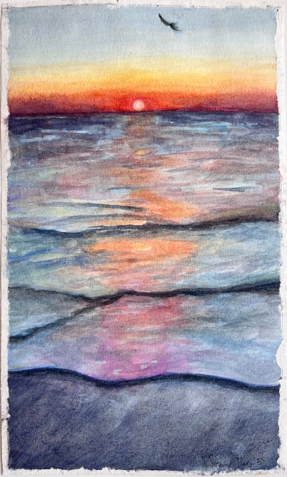 Original watercolor painting: Ocean Sunset
