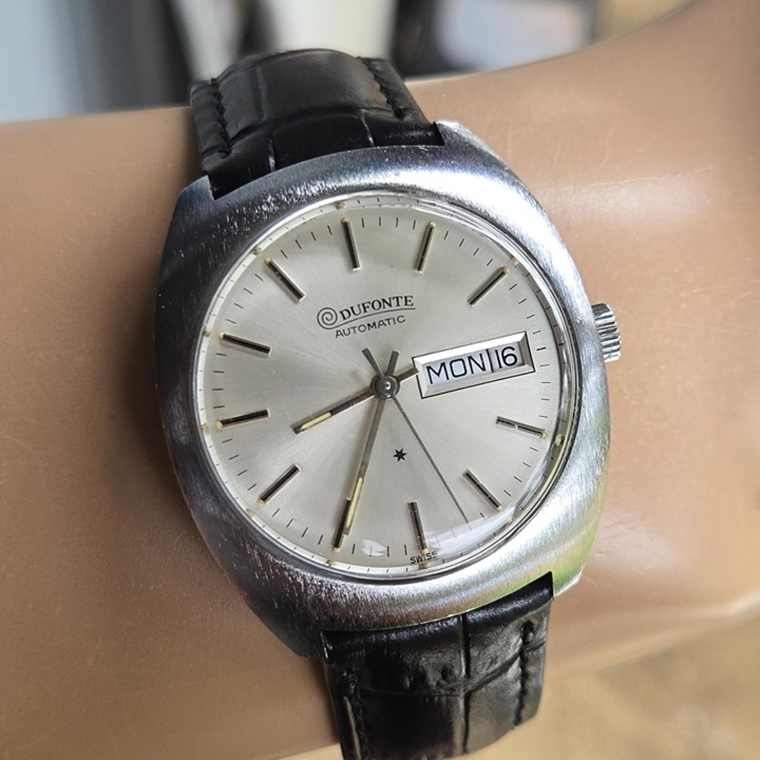 Vintage Lucien Piccard DUFONTE men's automatic watch day/date FHF909 swiss 1970s