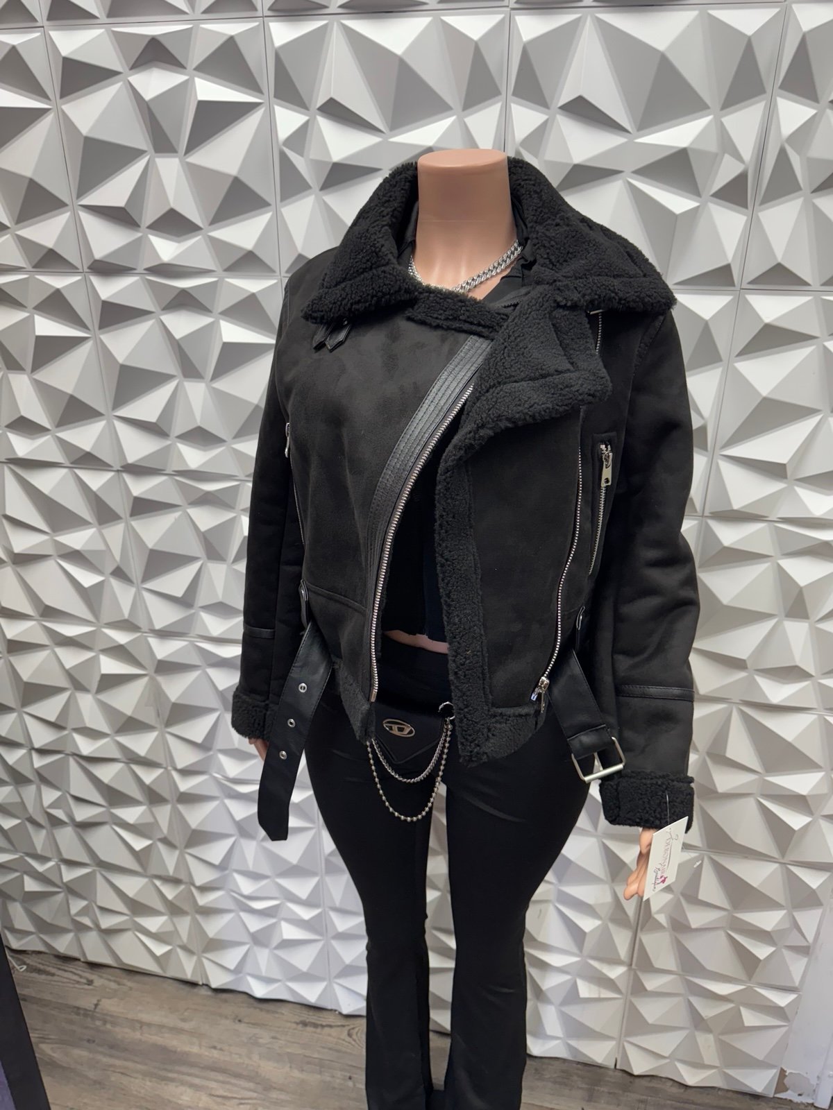 Black Fur Lined Jacket- size medium