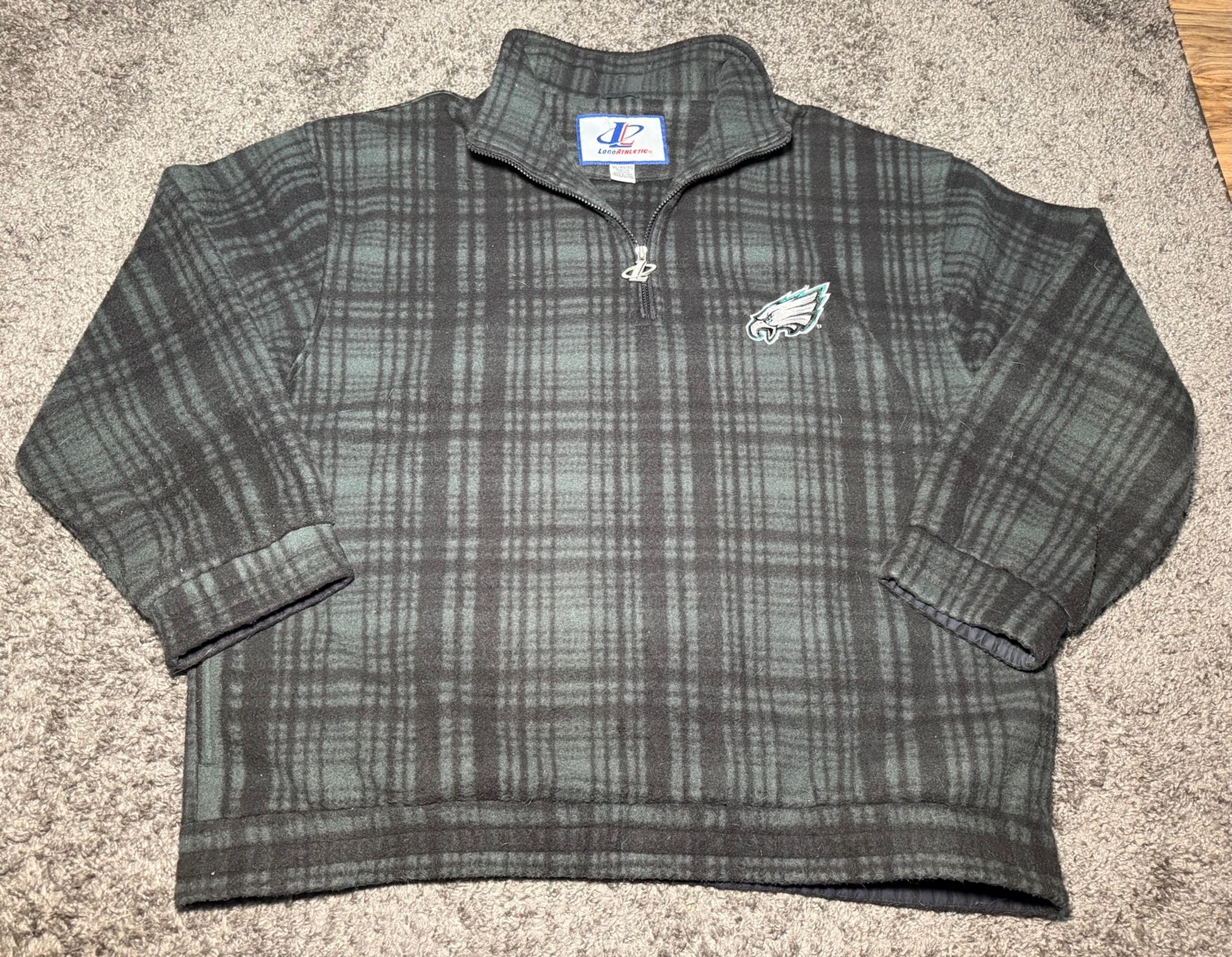 Vtg Philadelphia Eagles Logo Athletic 1/4 Zip Pullover Fleece Mens XL Plaid RARE